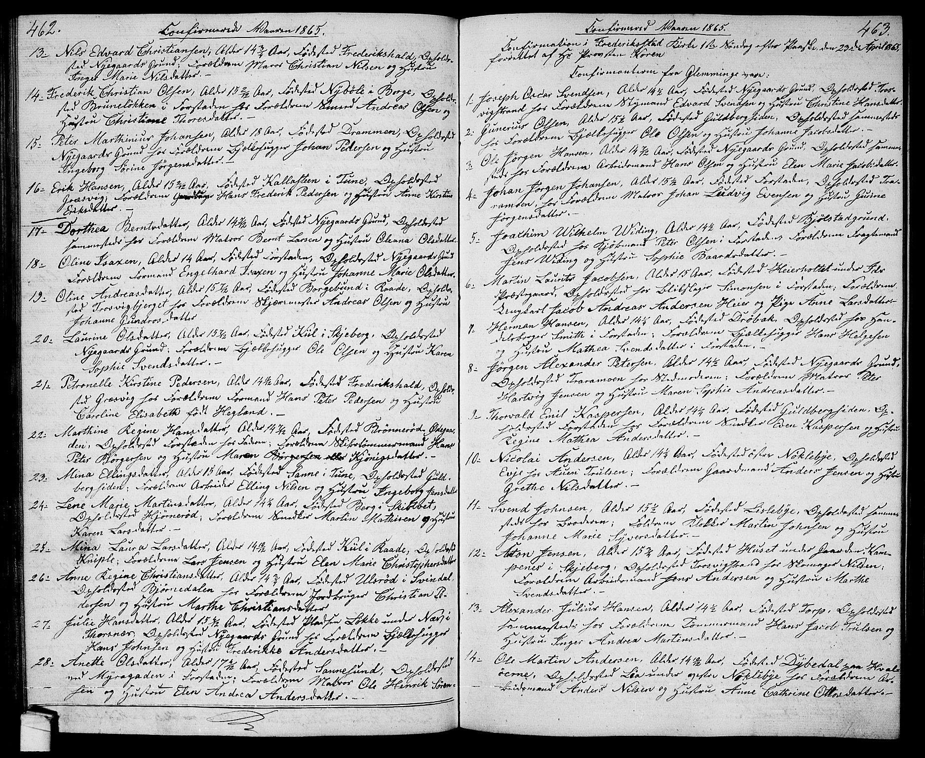 Glemmen prestekontor Kirkebøker, AV/SAO-A-10908/G/Ga/L0003: Klokkerbok nr. 3, 1852-1866, s. 462-463