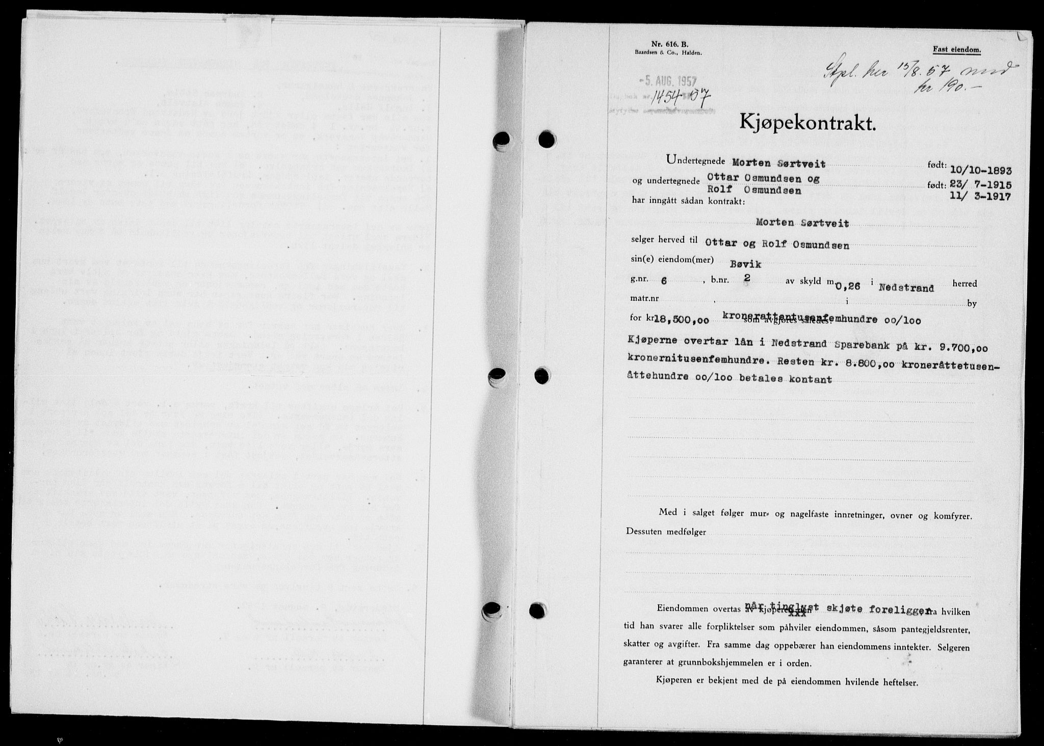 Ryfylke tingrett, SAST/A-100055/001/II/IIB/L0138: Pantebok nr. 117, 1957-1957, Dagboknr: 1454/1957