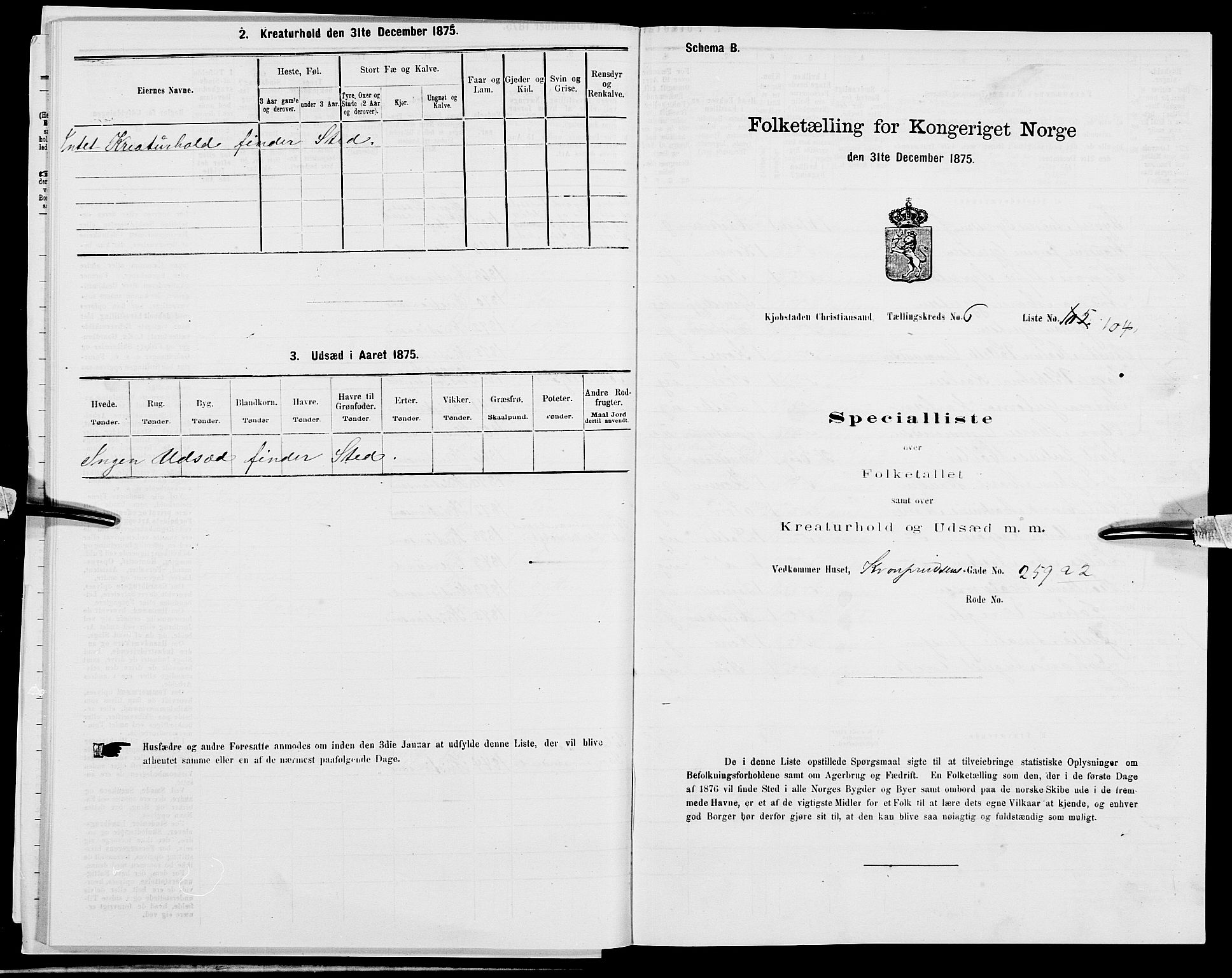 SAK, Folketelling 1875 for 1001P Kristiansand prestegjeld, 1875, s. 981