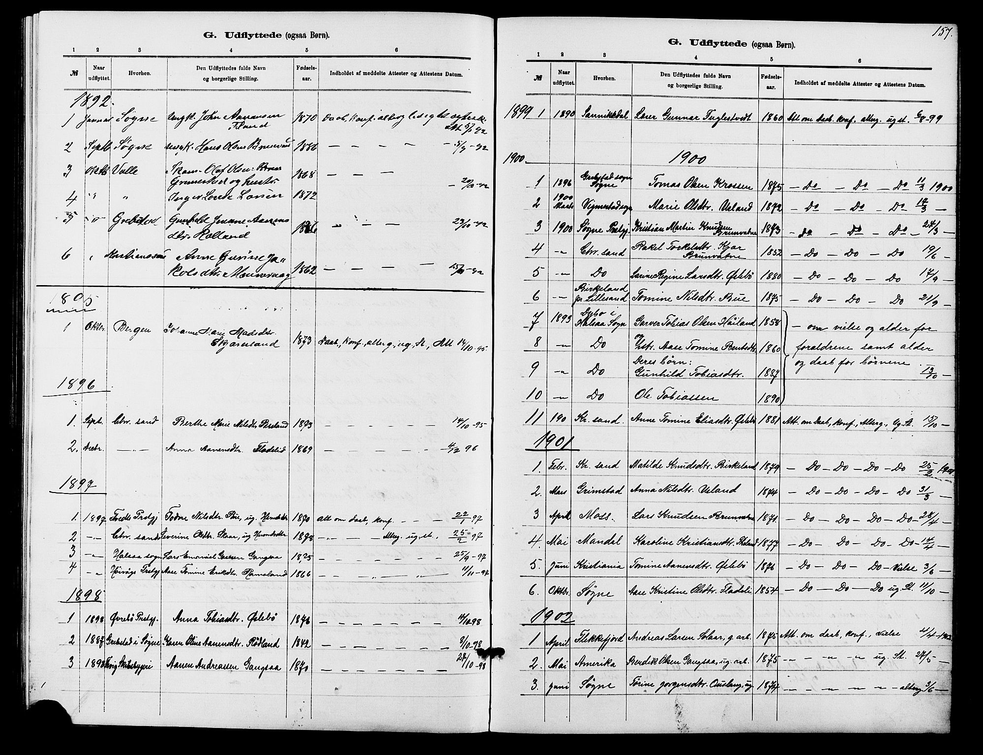 Holum sokneprestkontor, AV/SAK-1111-0022/F/Fb/Fbc/L0003: Klokkerbok nr. B 3, 1882-1908, s. 157