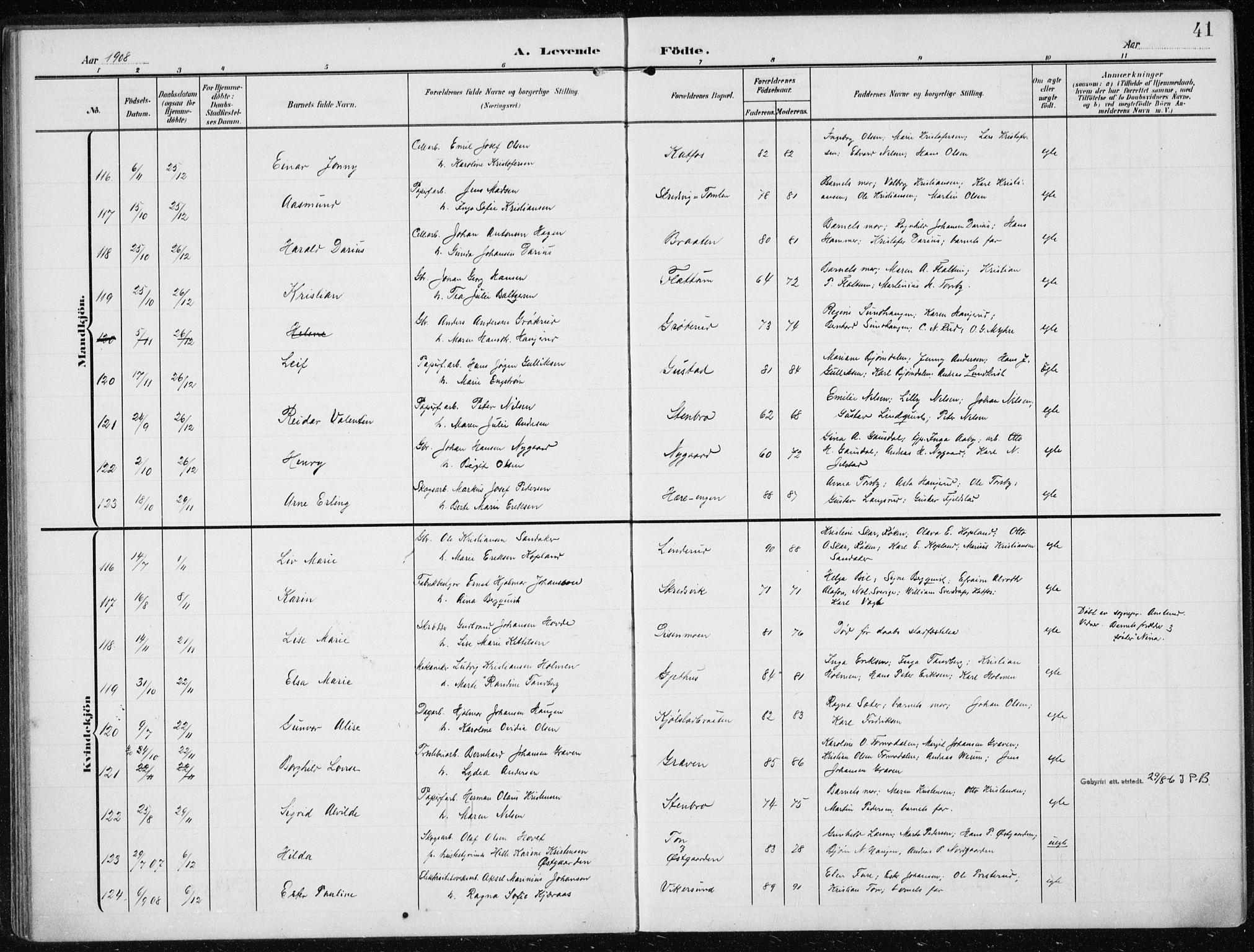 Modum kirkebøker, AV/SAKO-A-234/F/Fa/L0014a: Ministerialbok nr. 14A, 1906-1918, s. 41