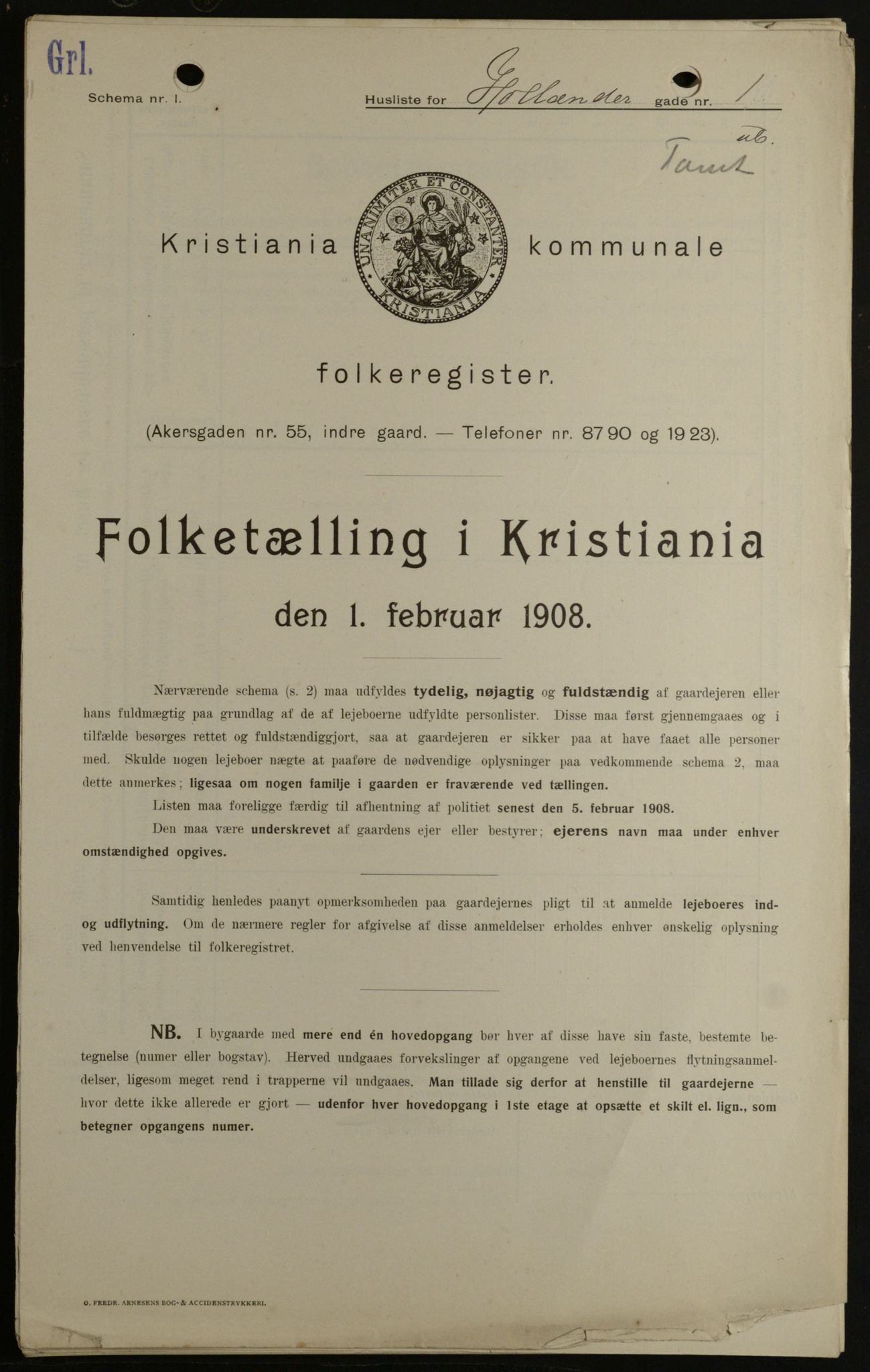 OBA, Kommunal folketelling 1.2.1908 for Kristiania kjøpstad, 1908, s. 36535
