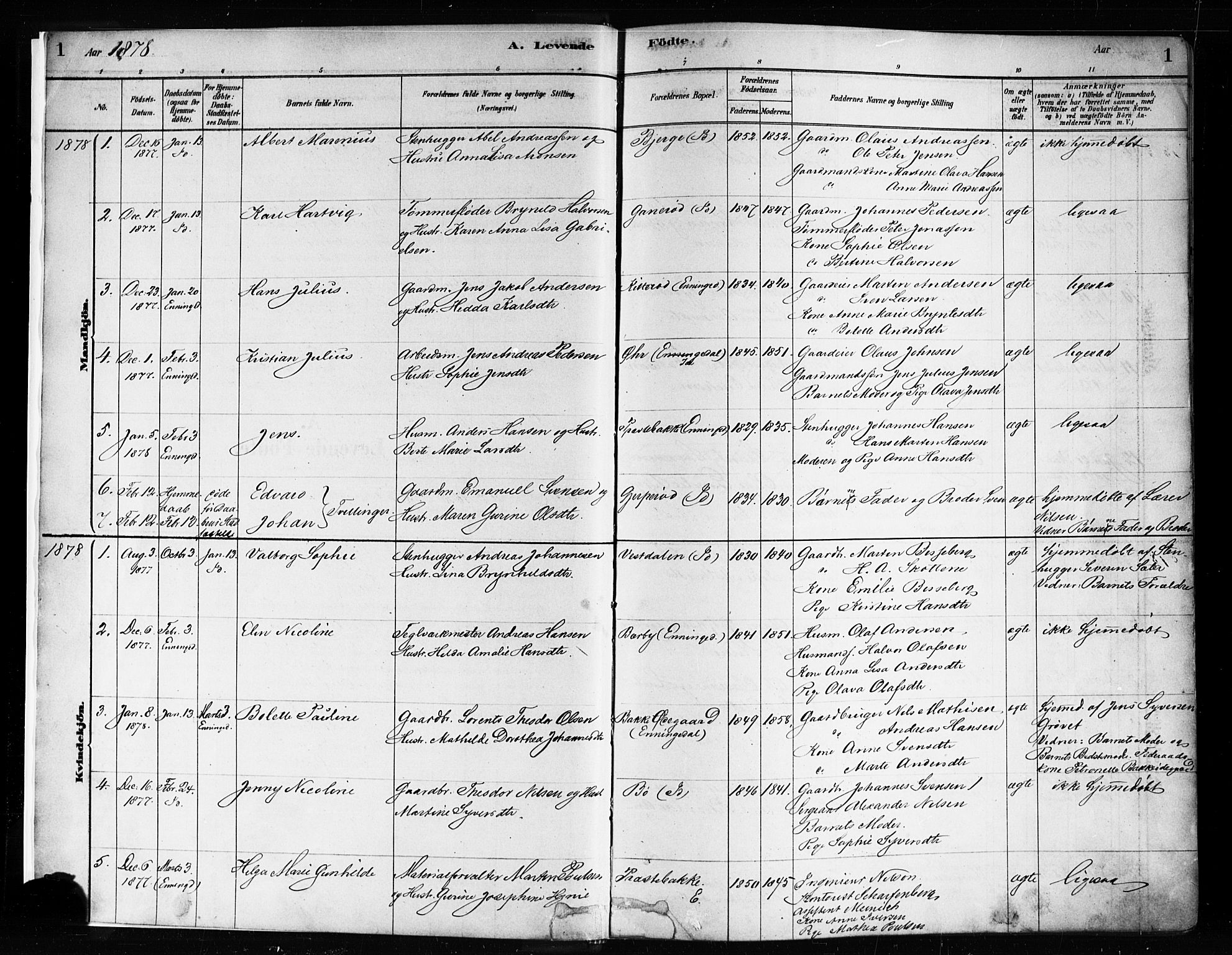 Idd prestekontor Kirkebøker, AV/SAO-A-10911/F/Fc/L0006a: Ministerialbok nr. III 6A, 1878-1903, s. 1