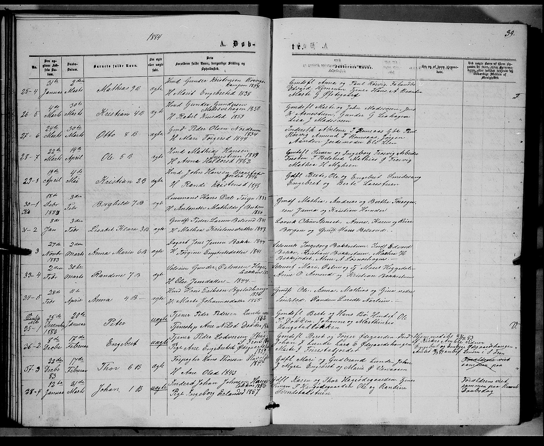 Ringebu prestekontor, AV/SAH-PREST-082/H/Ha/Hab/L0006: Klokkerbok nr. 6, 1880-1898, s. 39