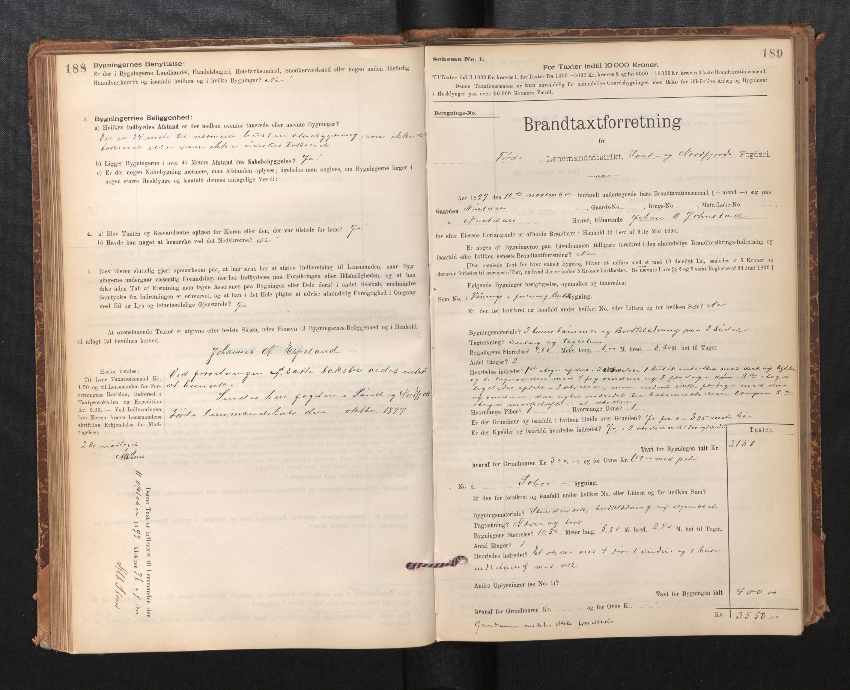 Lensmannen i Førde, SAB/A-27401/0012/L0008: Branntakstprotokoll, skjematakst, 1895-1922, s. 188-189