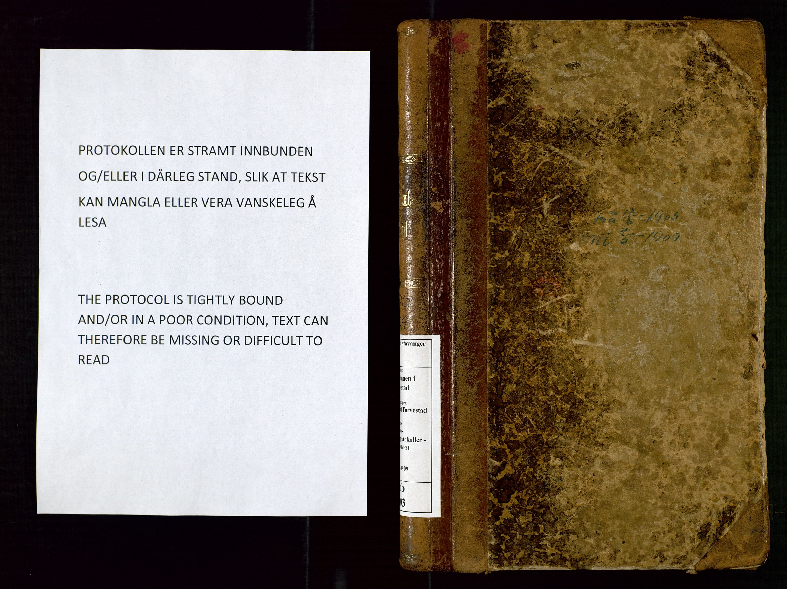 Torvestad lensmannskontor, SAST/A-100307/1/Gob/L0003: "Brandtaxationsprotokol for Torvestad Lensmannsdistrikt", 1905-1909