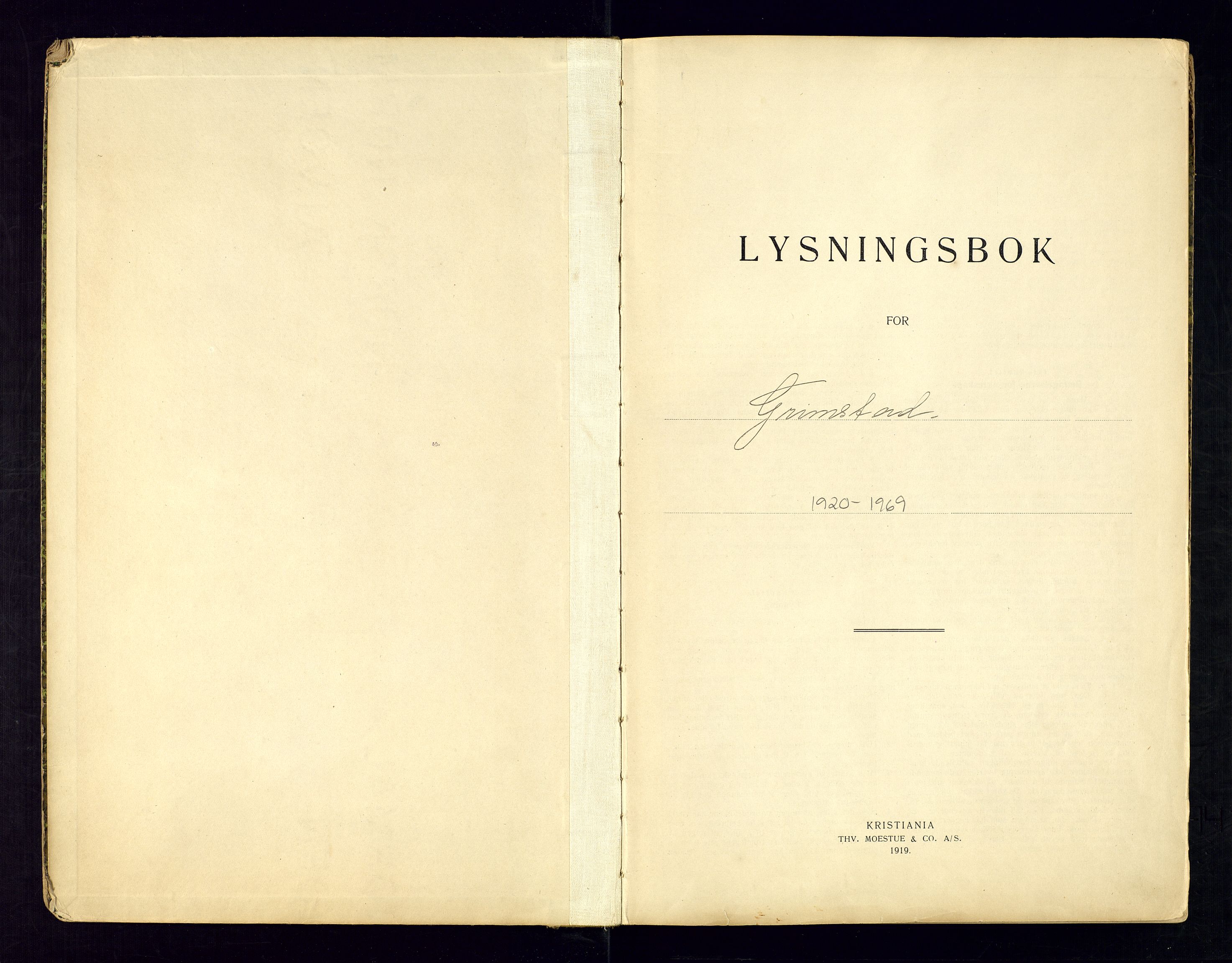 Sand sorenskriveri - 2, AV/SAK-1221-0110/I/Ib/L0532/0001: Lysning og vigsel / Lysningsbok for Grimstad, 1920-1969