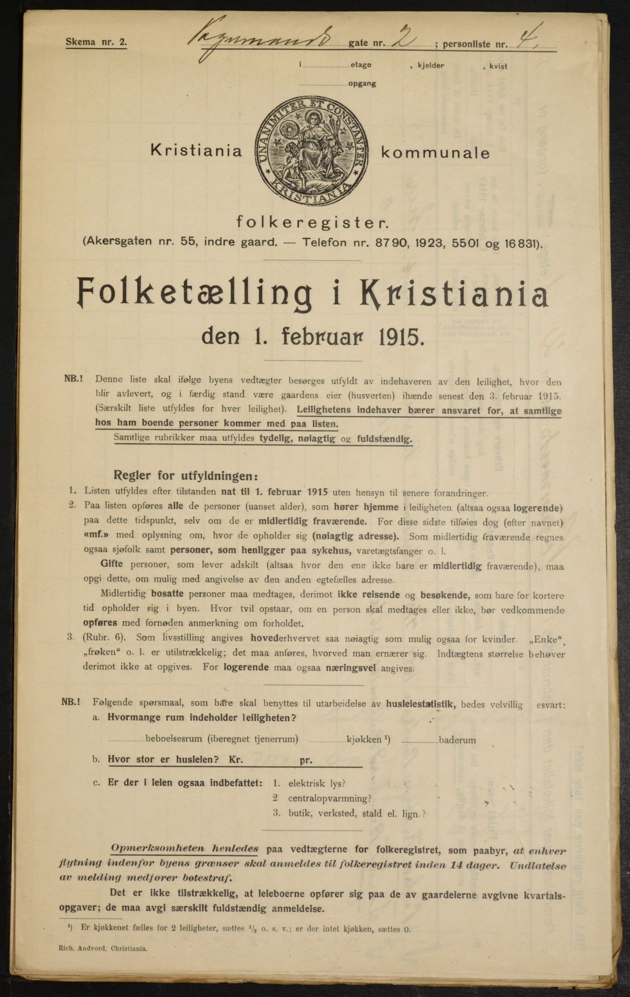 OBA, Kommunal folketelling 1.2.1915 for Kristiania, 1915, s. 124691