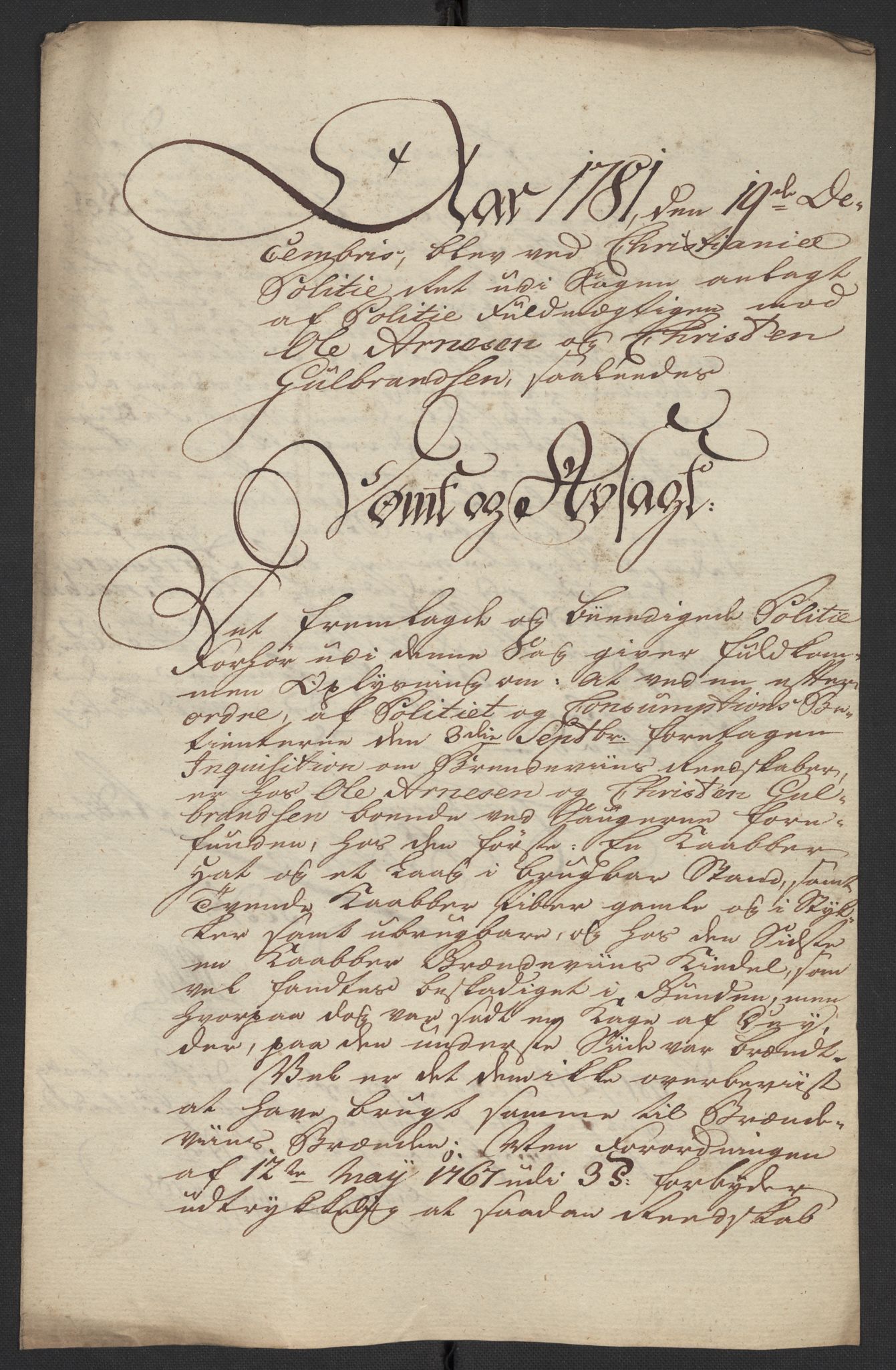 Oslo politidistrikt, AV/SAO-A-10085/D/Da/L0003: Innkomne brev, pro memoria m.v., 1781, s. 72