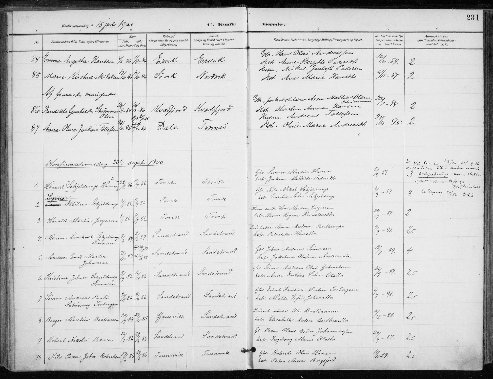 Trondenes sokneprestkontor, AV/SATØ-S-1319/H/Ha/L0017kirke: Ministerialbok nr. 17, 1899-1908, s. 231
