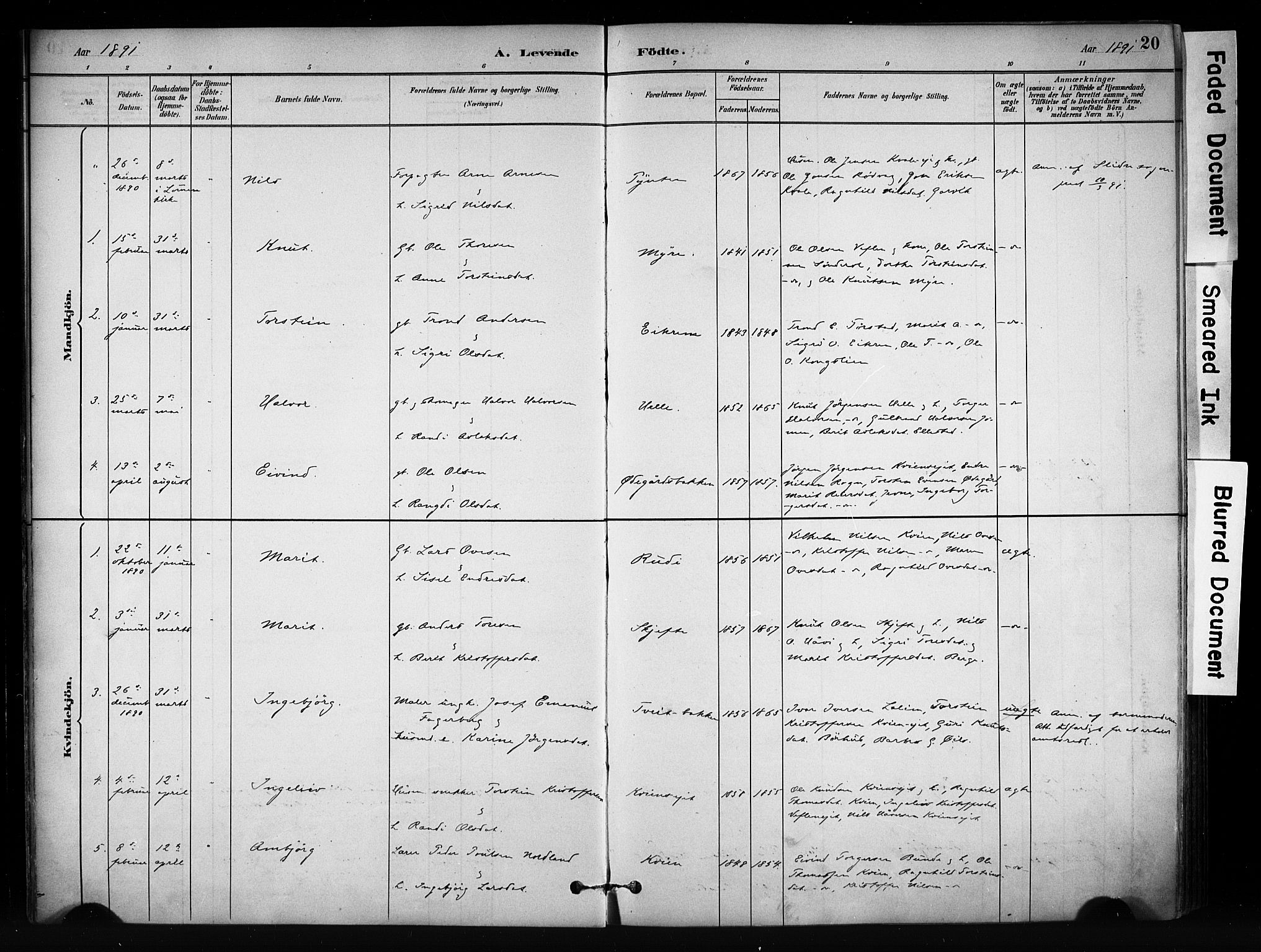 Vang prestekontor, Valdres, AV/SAH-PREST-140/H/Ha/L0009: Ministerialbok nr. 9, 1882-1914, s. 20