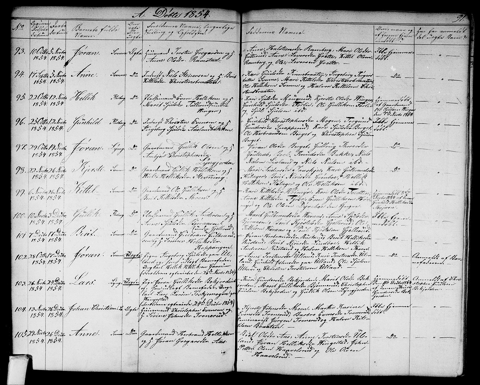 Flesberg kirkebøker, AV/SAKO-A-18/G/Ga/L0002: Klokkerbok nr. I 2, 1834-1860, s. 91