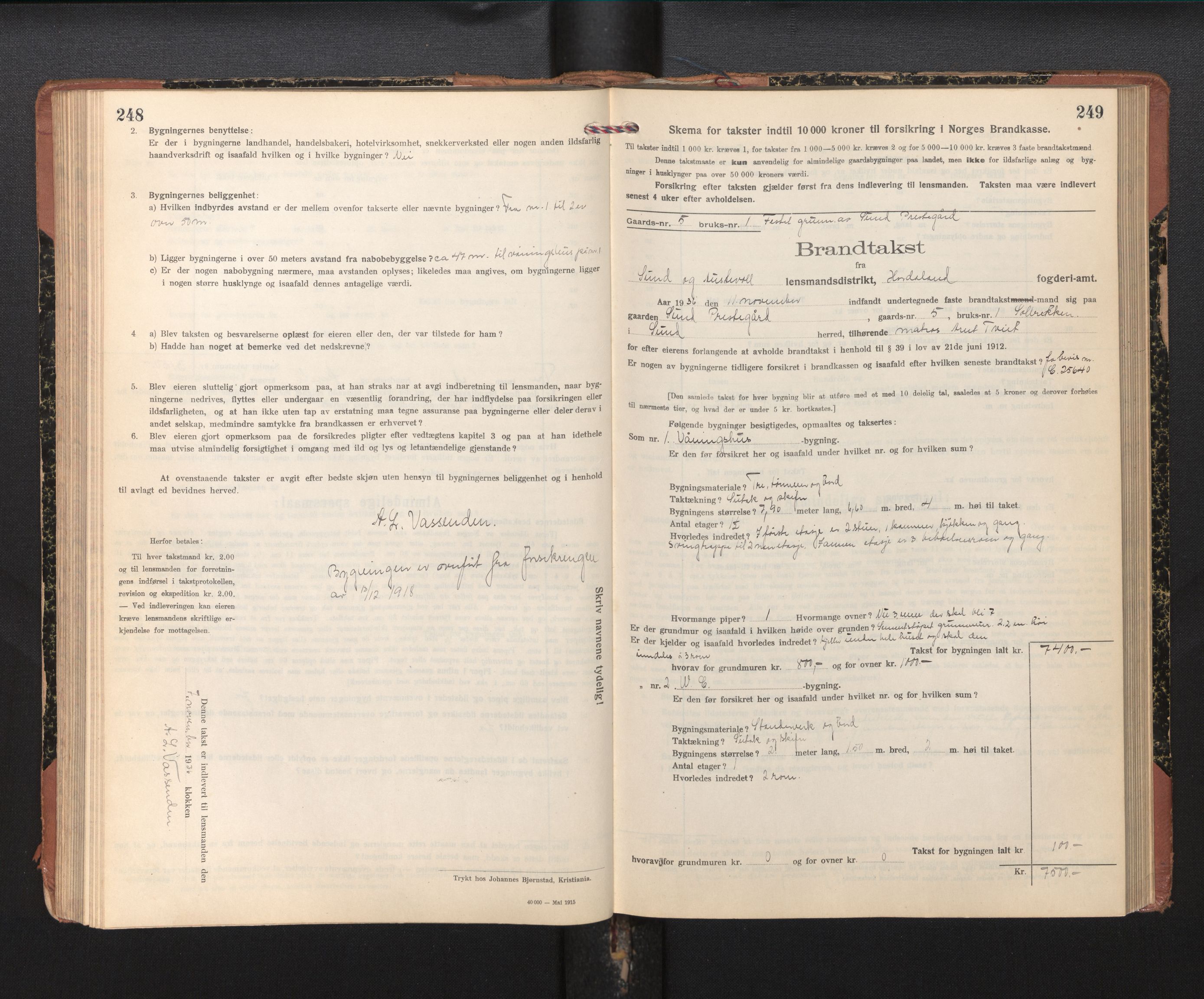 Lensmannen i Sund og Austevoll, SAB/A-35201/0012/L0004: Branntakstprotokoll, skjematakst, 1917-1949, s. 248-249