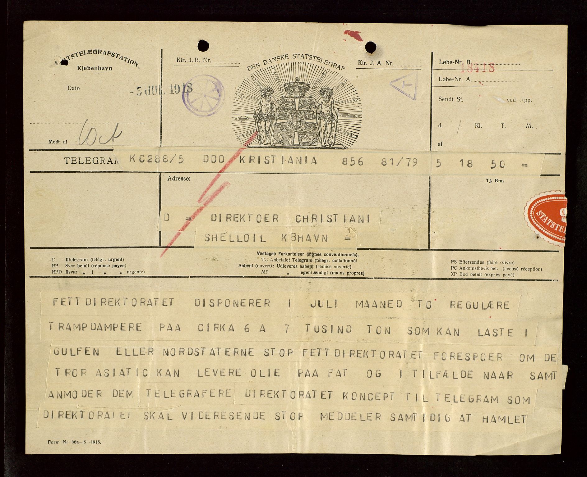 Pa 1521 - A/S Norske Shell, AV/SAST-A-101915/E/Ea/Eaa/L0004: Sjefskorrespondanse, 1918, s. 31