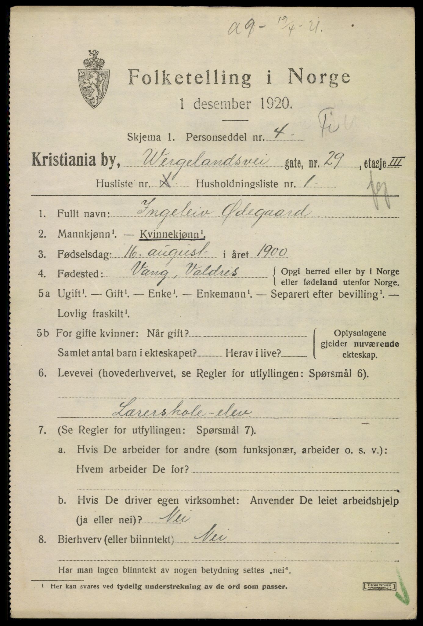 SAO, Folketelling 1920 for 0301 Kristiania kjøpstad, 1920, s. 651579