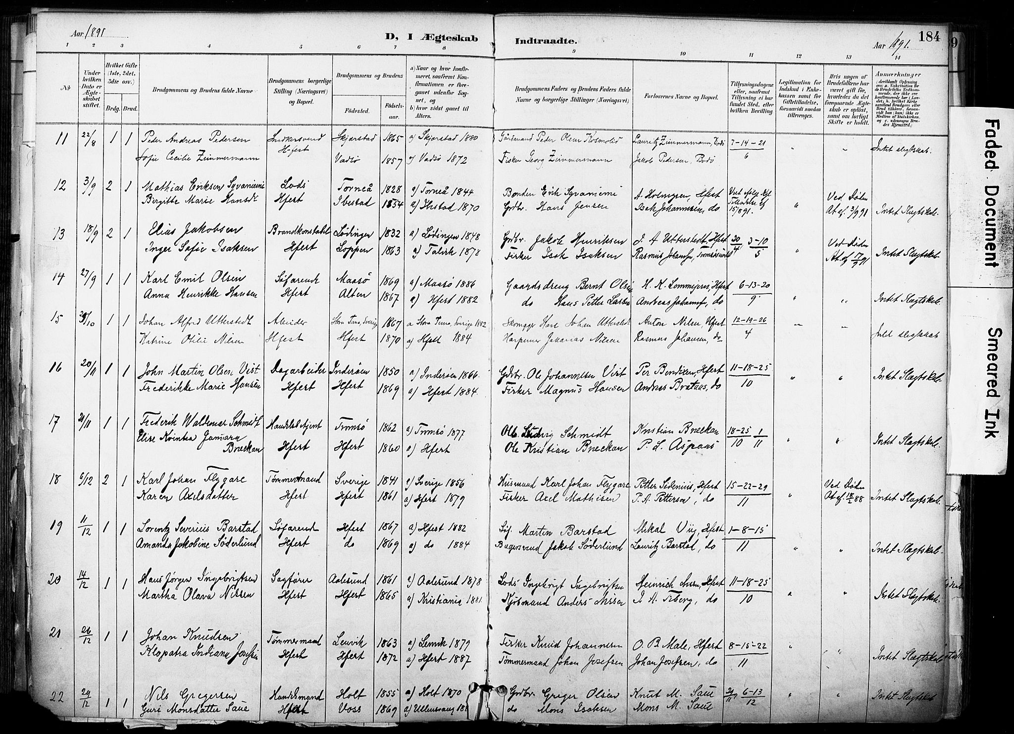 Hammerfest sokneprestkontor, SATØ/S-1347/H/Ha/L0009.kirke: Ministerialbok nr. 9, 1889-1897, s. 184