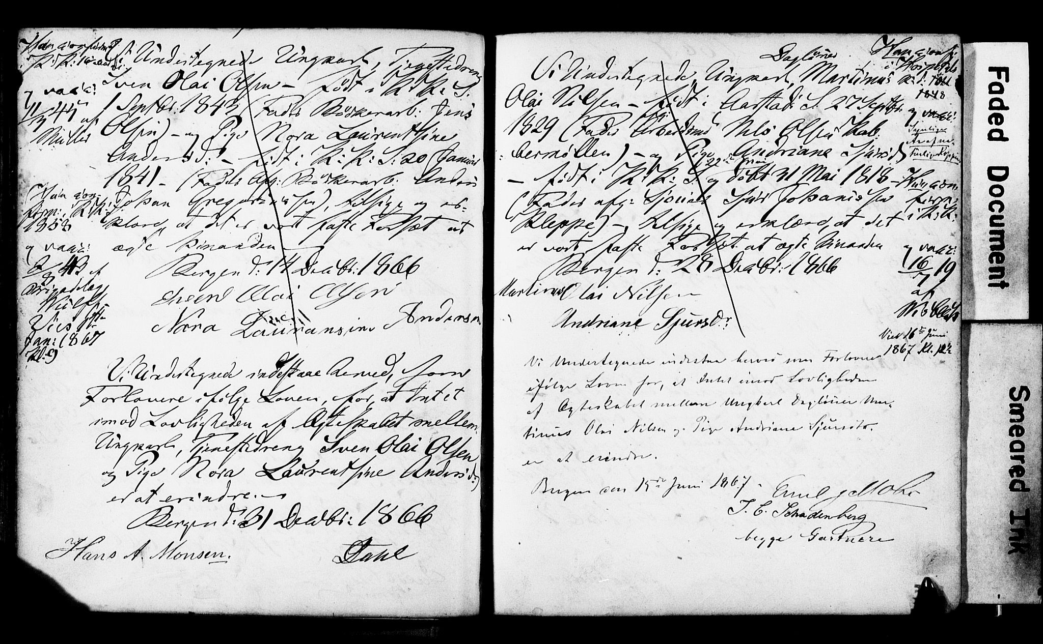 Korskirken sokneprestembete, SAB/A-76101: Forlovererklæringer nr. II.5.3, 1865-1871, s. 54