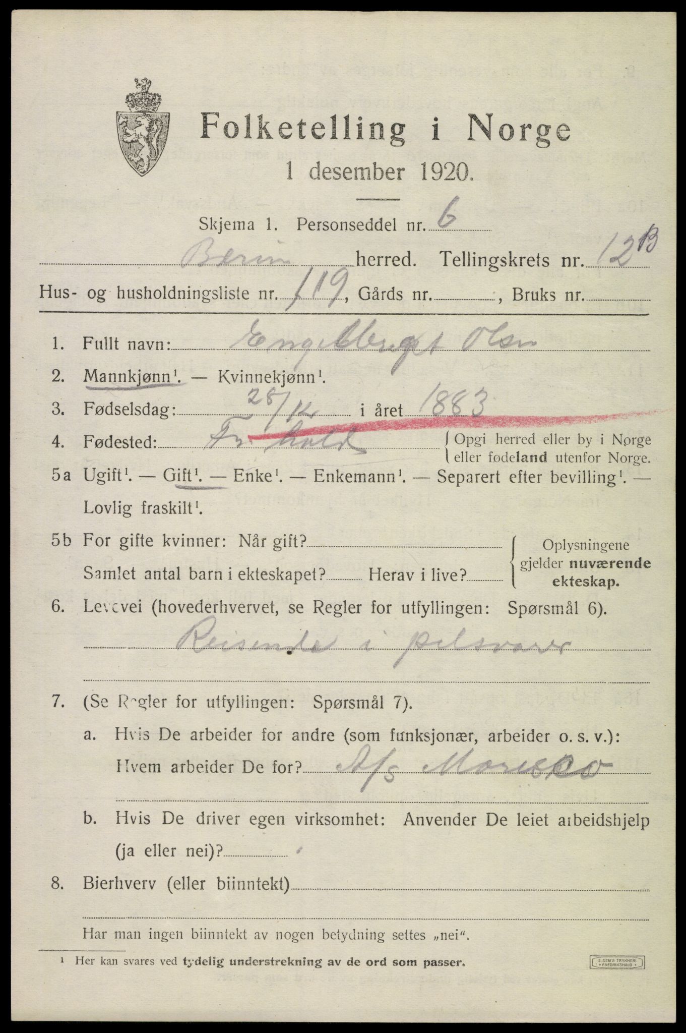 SAO, Folketelling 1920 for 0219 Bærum herred, 1920, s. 29378