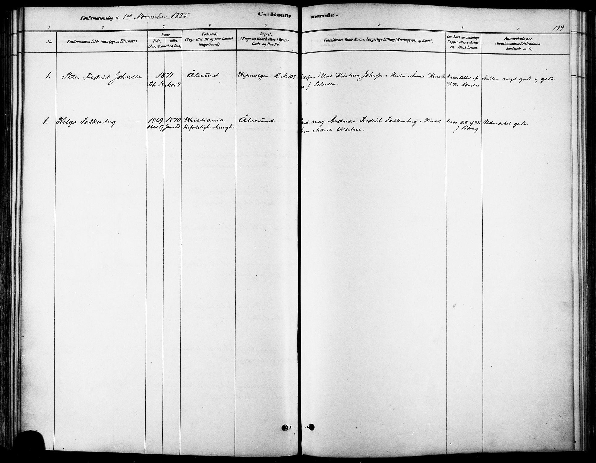 Ministerialprotokoller, klokkerbøker og fødselsregistre - Møre og Romsdal, SAT/A-1454/529/L0454: Ministerialbok nr. 529A04, 1878-1885, s. 194