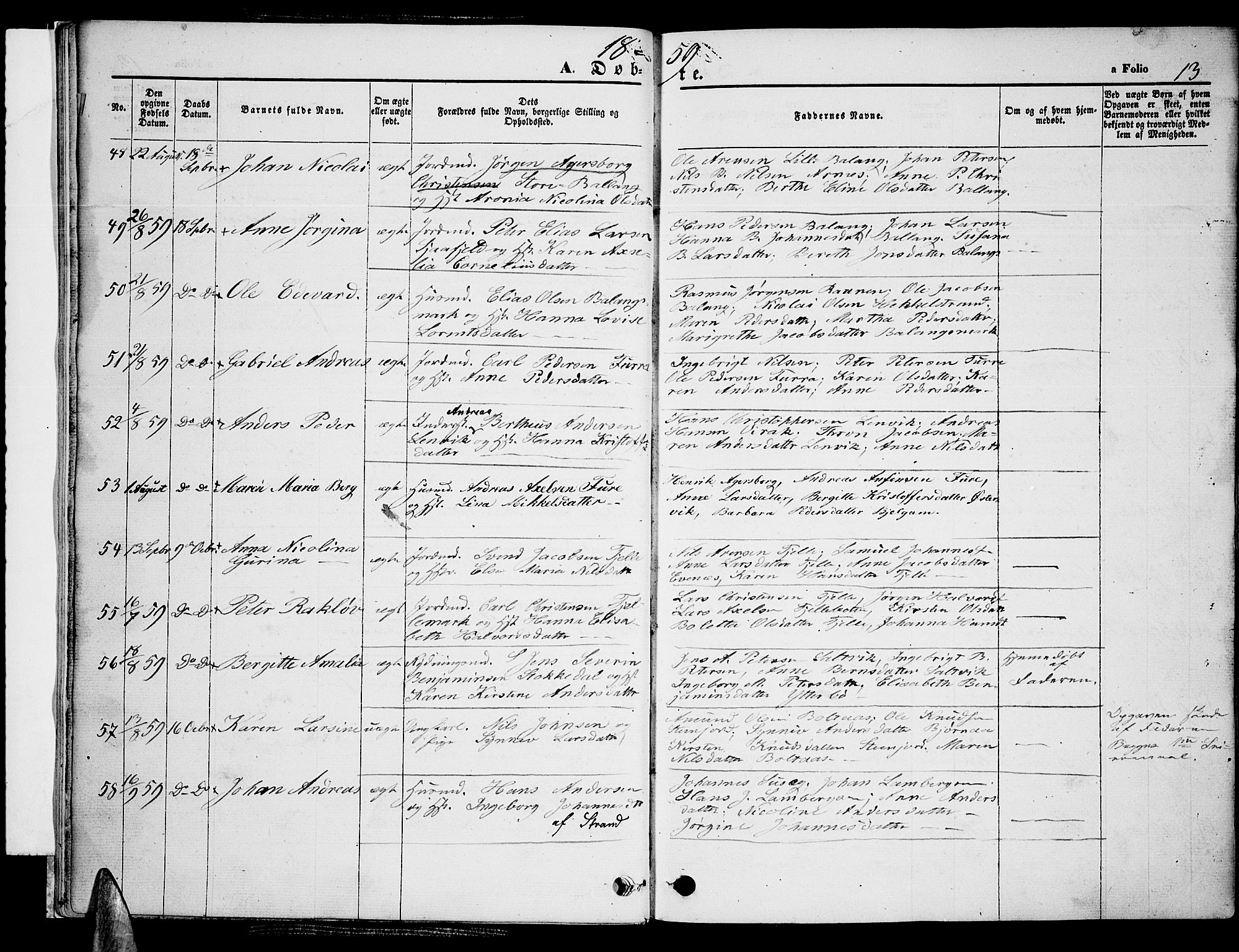 Ministerialprotokoller, klokkerbøker og fødselsregistre - Nordland, AV/SAT-A-1459/863/L0912: Klokkerbok nr. 863C02, 1858-1876, s. 13