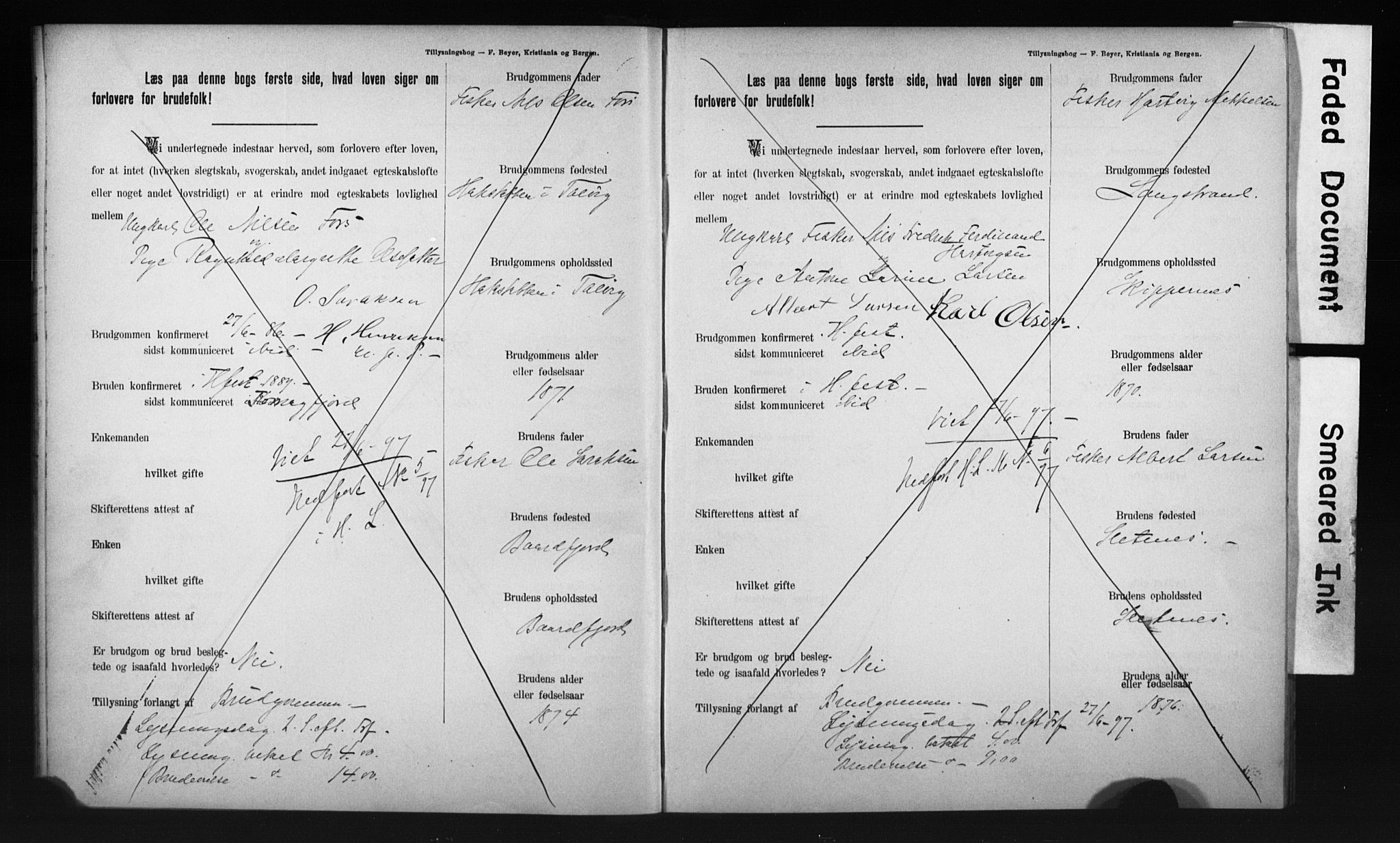 Hammerfest sokneprestkontor, AV/SATØ-S-1347/I/Ib/L0070/0004: Lysningsprotokoll nr. 70.4, 1896-1899