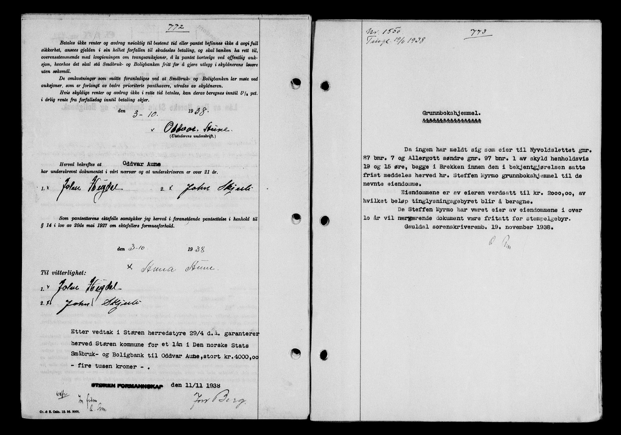 Gauldal sorenskriveri, SAT/A-0014/1/2/2C/L0049: Pantebok nr. 53, 1938-1938, Dagboknr: 1550/1938