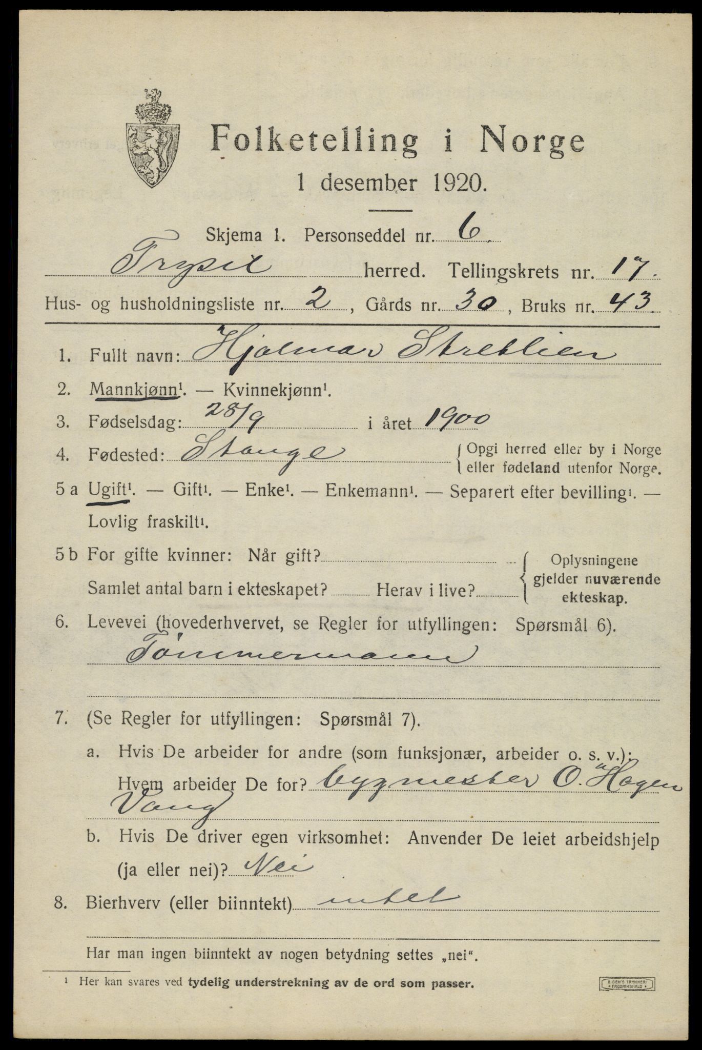 SAH, Folketelling 1920 for 0428 Trysil herred, 1920, s. 10197