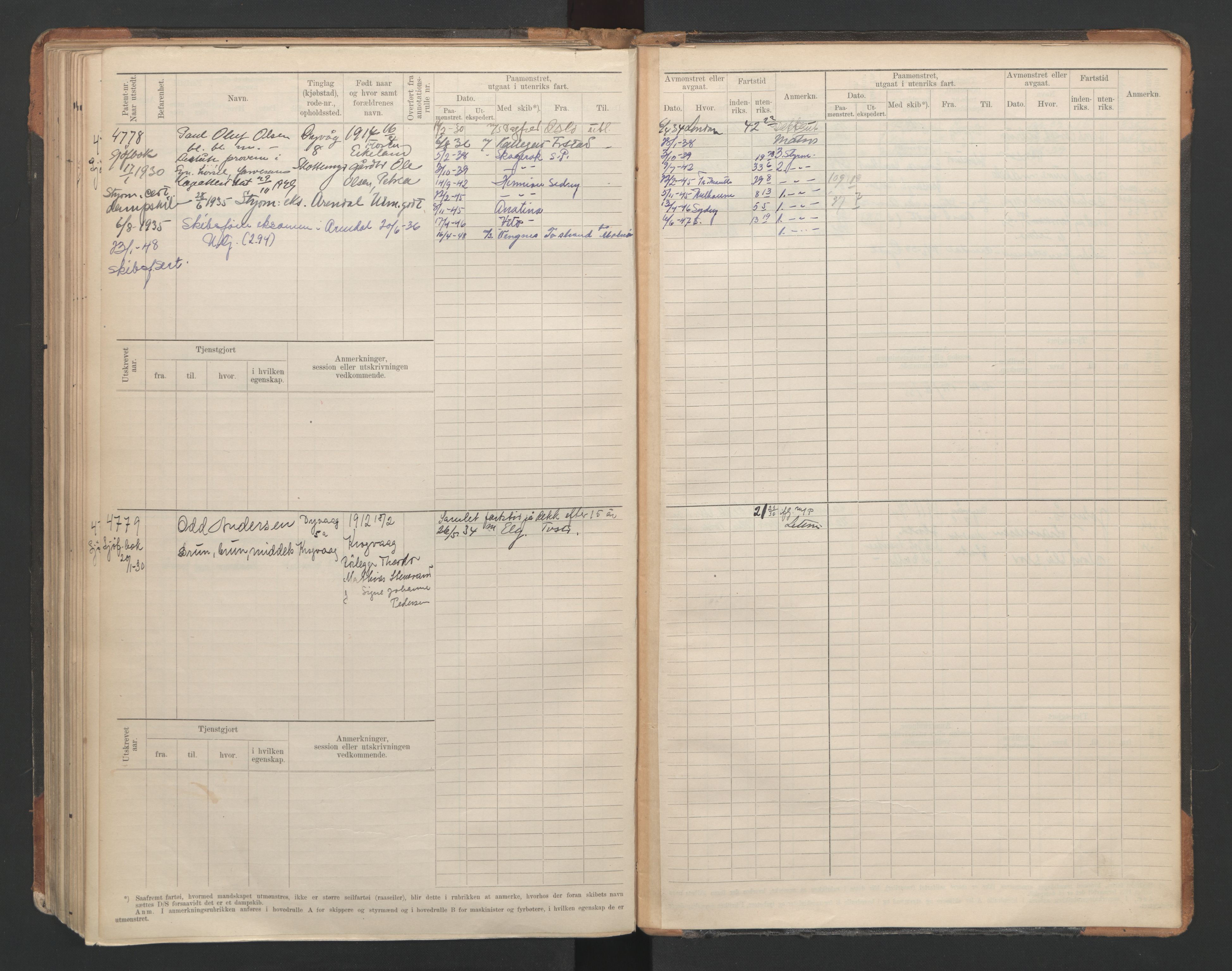 Tvedestrand mønstringskrets, AV/SAK-2031-0011/F/Fb/L0007: Hovedrulle A nr 4410-4803, R-8, 1912-1948, s. 191
