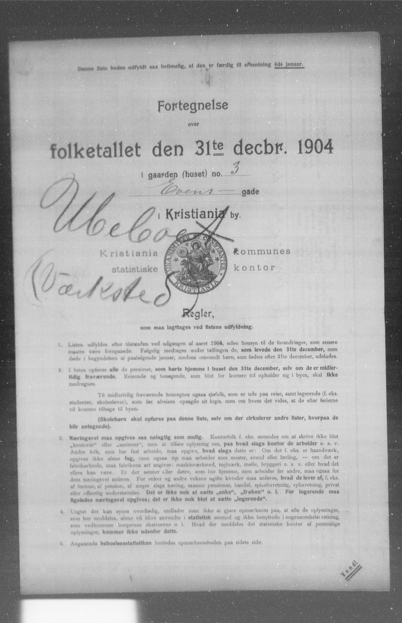 OBA, Kommunal folketelling 31.12.1904 for Kristiania kjøpstad, 1904, s. 4689