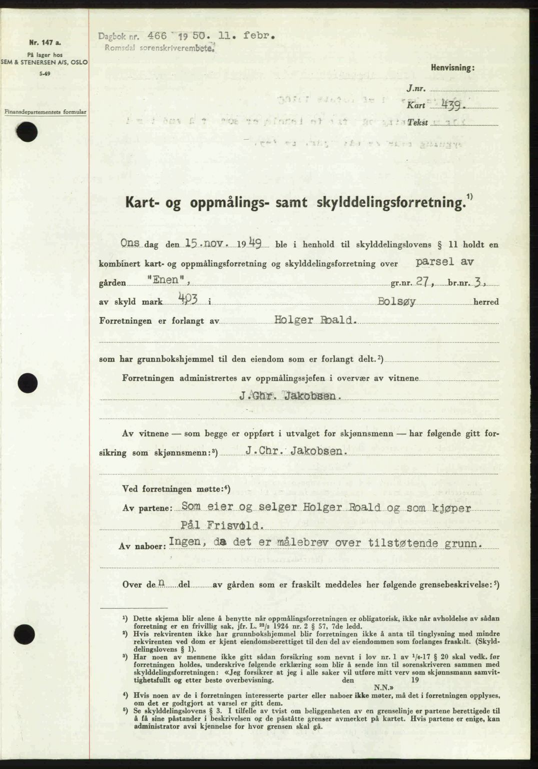 Romsdal sorenskriveri, SAT/A-4149/1/2/2C: Pantebok nr. A32, 1950-1950, Dagboknr: 466/1950