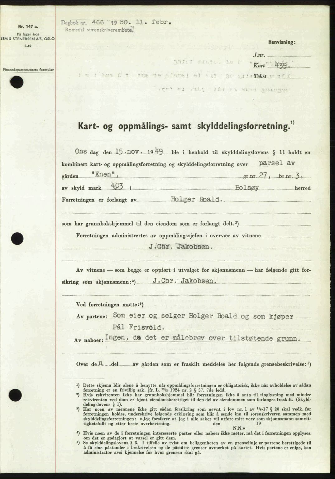 Romsdal sorenskriveri, AV/SAT-A-4149/1/2/2C: Pantebok nr. A32, 1950-1950, Dagboknr: 466/1950