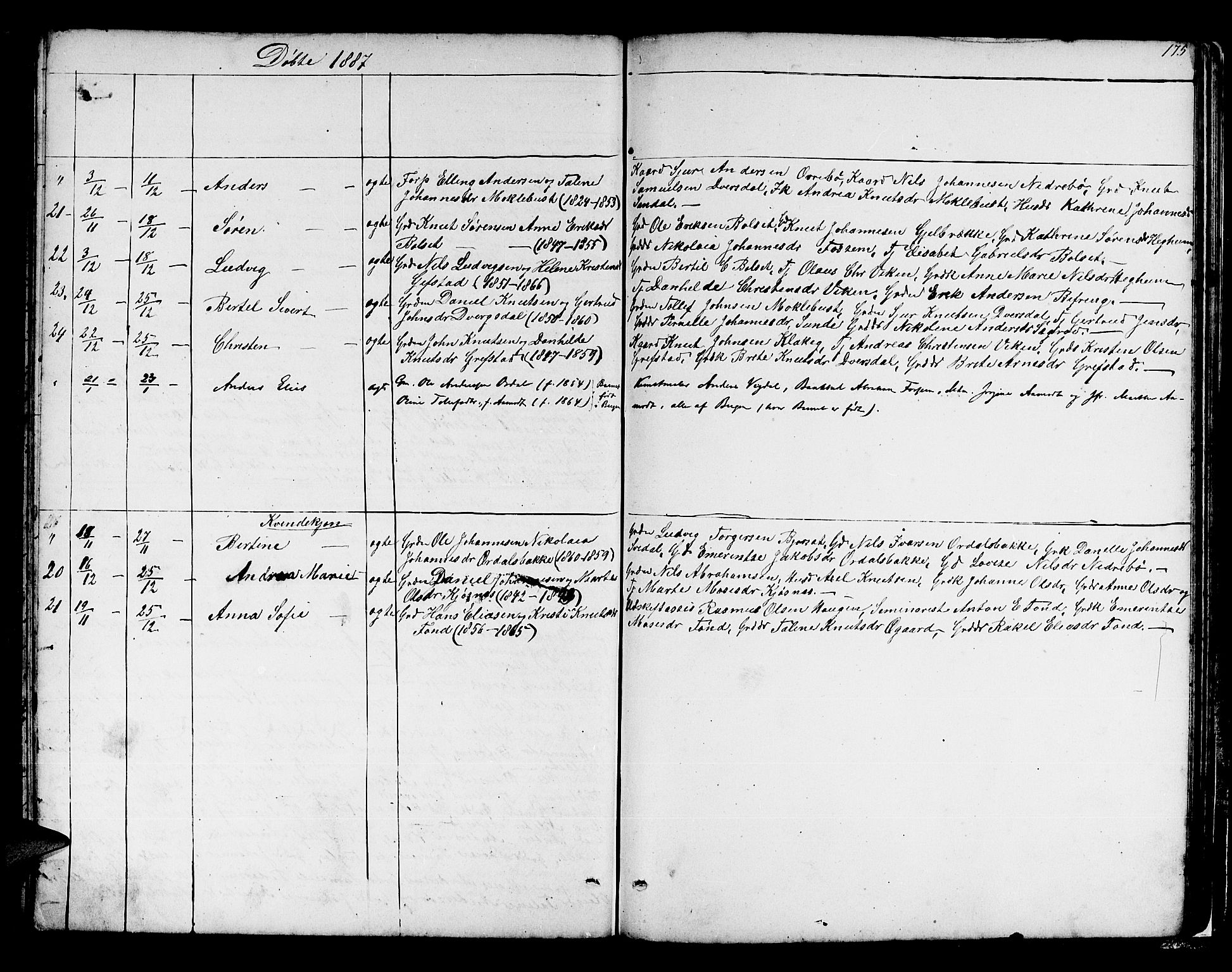 Jølster sokneprestembete, AV/SAB-A-80701/H/Hab/Habb/L0001: Klokkerbok nr. B 1, 1853-1887, s. 175
