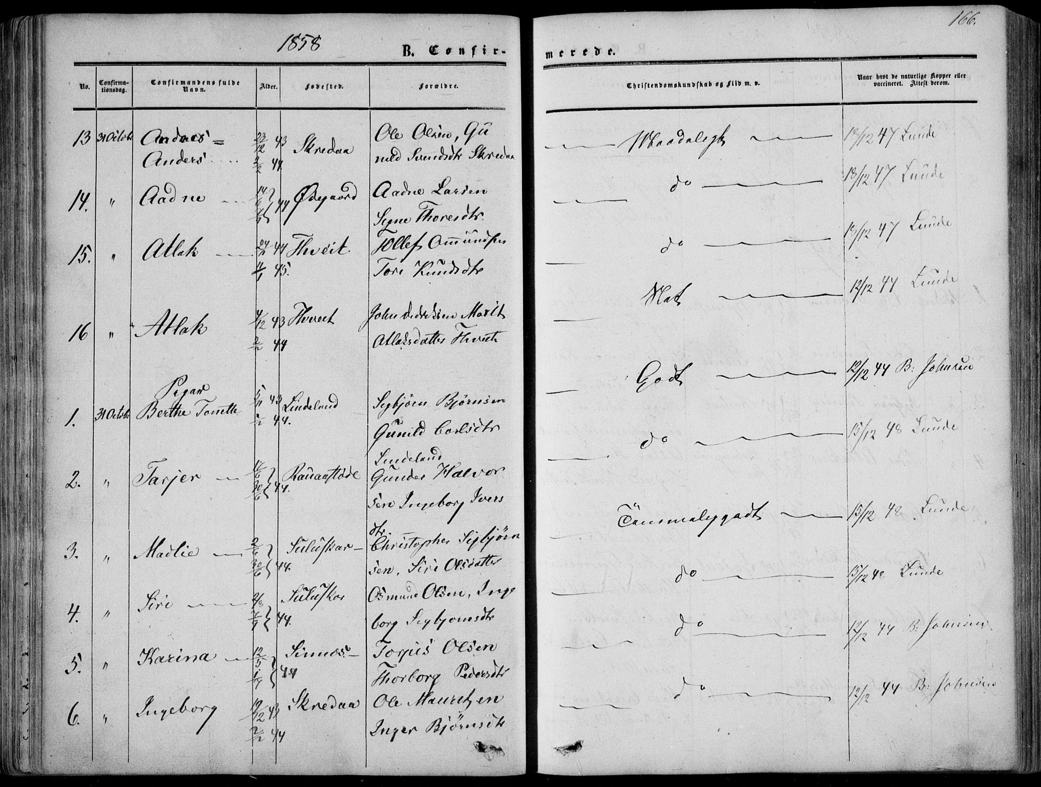 Sirdal sokneprestkontor, AV/SAK-1111-0036/F/Fa/Fab/L0002: Ministerialbok nr. A 2, 1855-1874, s. 166