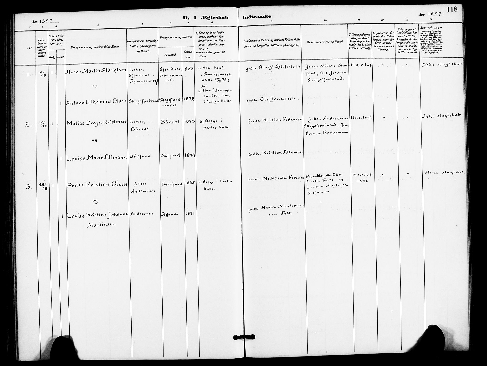 Karlsøy sokneprestembete, AV/SATØ-S-1299/H/Ha/Haa/L0012kirke: Ministerialbok nr. 12, 1892-1902, s. 118