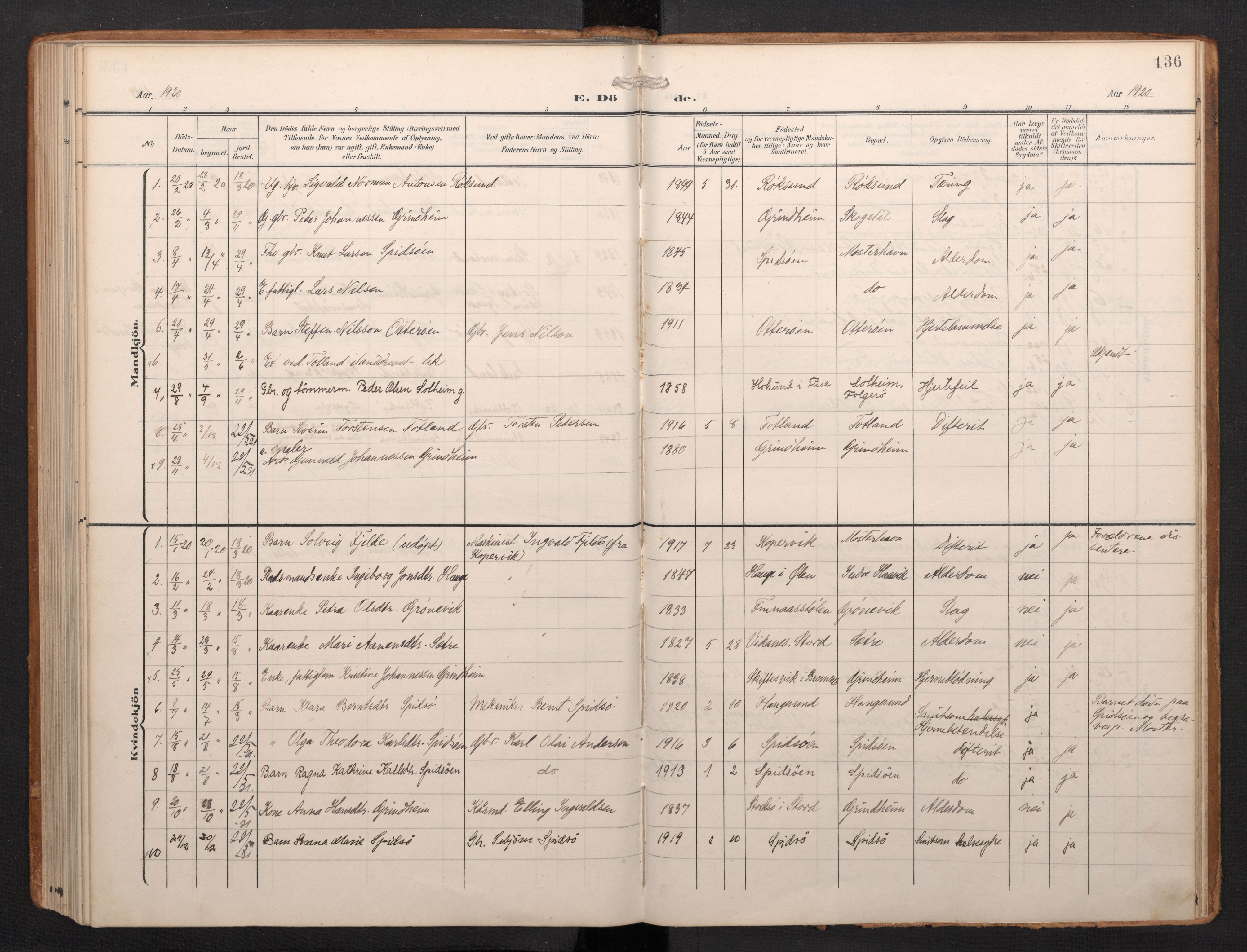 Finnås sokneprestembete, AV/SAB-A-99925/H/Ha/Haa/Haab/L0003: Ministerialbok nr. B 3, 1907-1923, s. 136