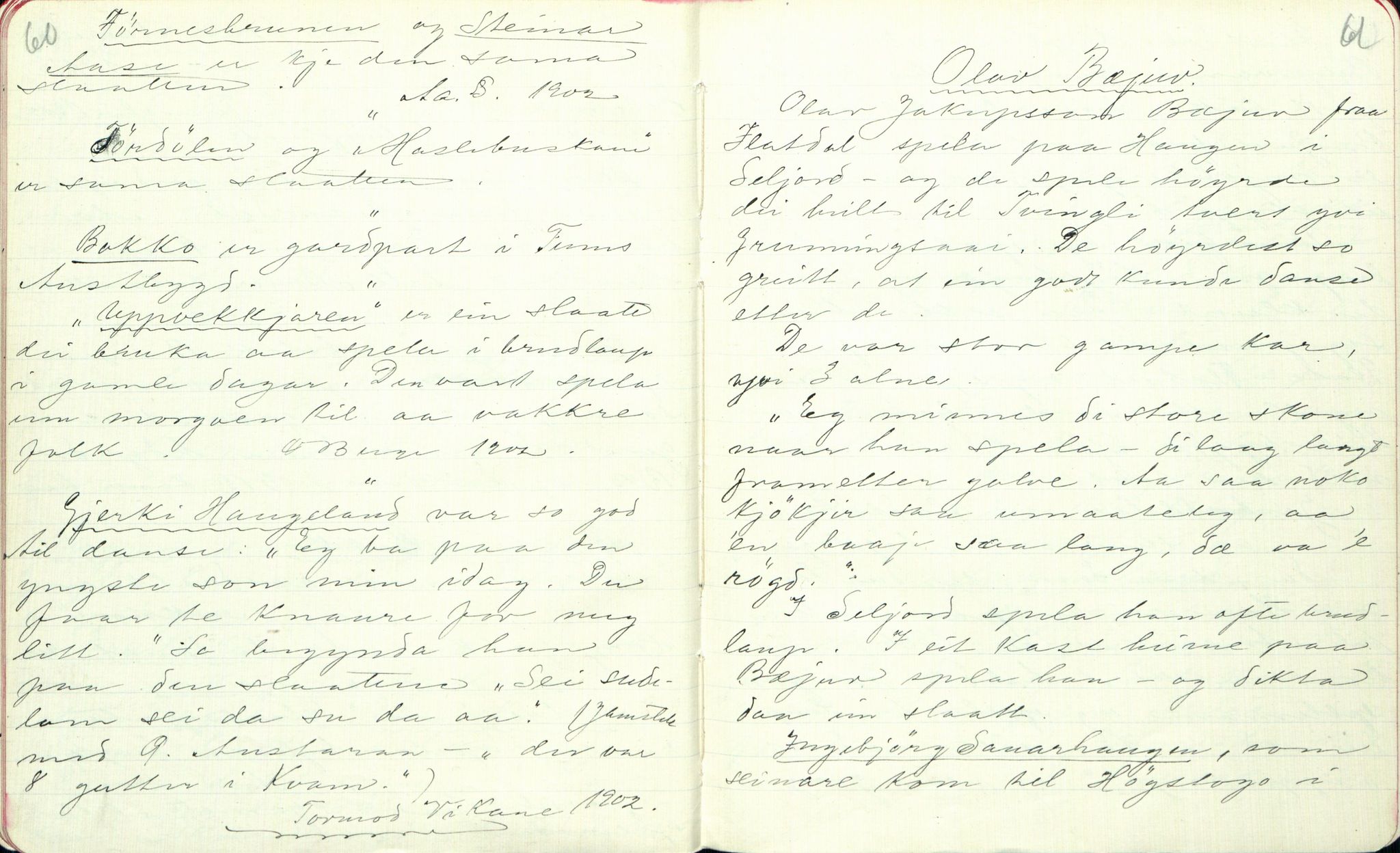Rikard Berge, TEMU/TGM-A-1003/F/L0001/0018: 001-030 Innholdslister / 14. Folkemusik, 1902, s. 60-61