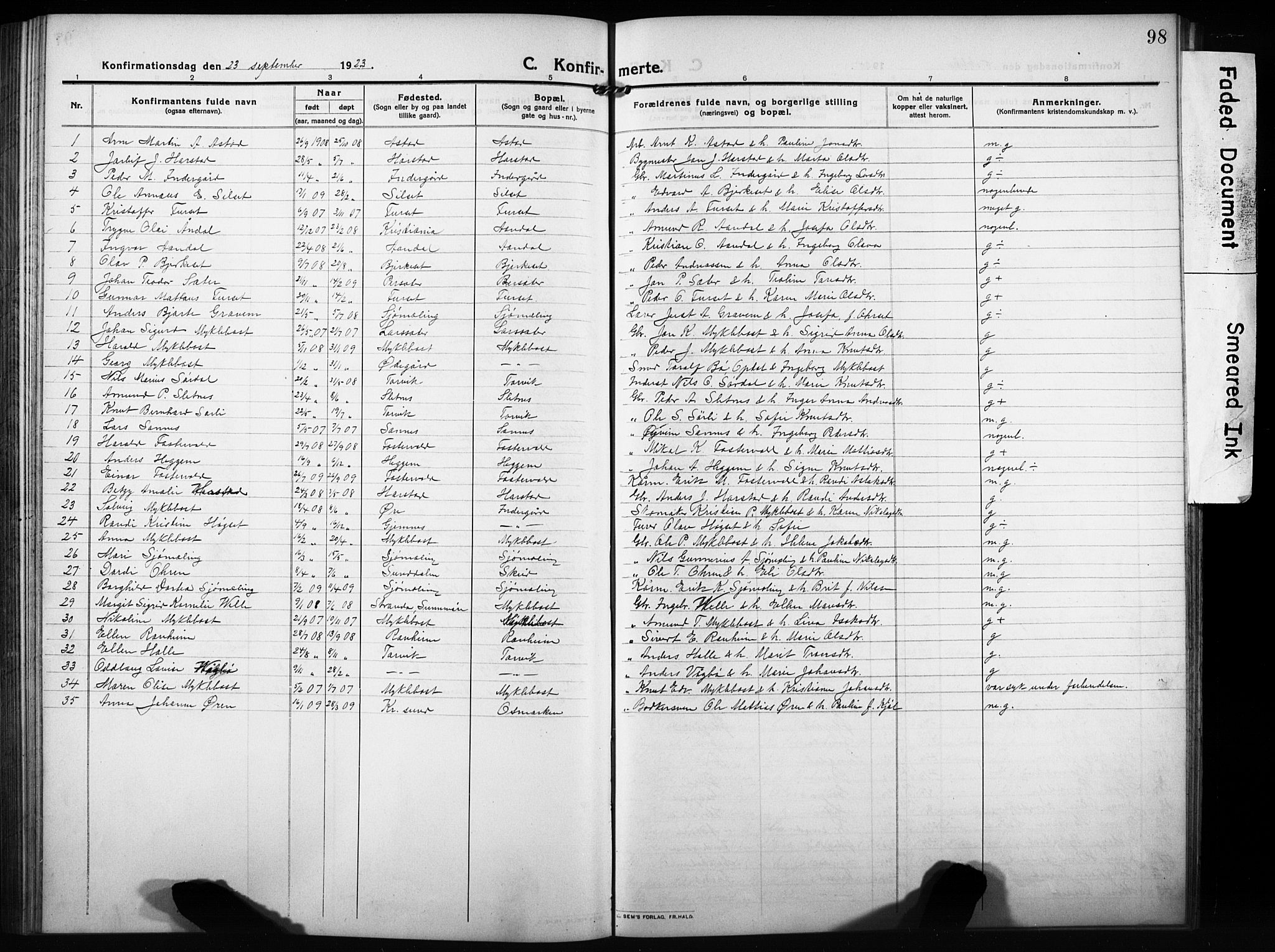 Ministerialprotokoller, klokkerbøker og fødselsregistre - Møre og Romsdal, AV/SAT-A-1454/584/L0970: Klokkerbok nr. 584C03, 1912-1932, s. 98