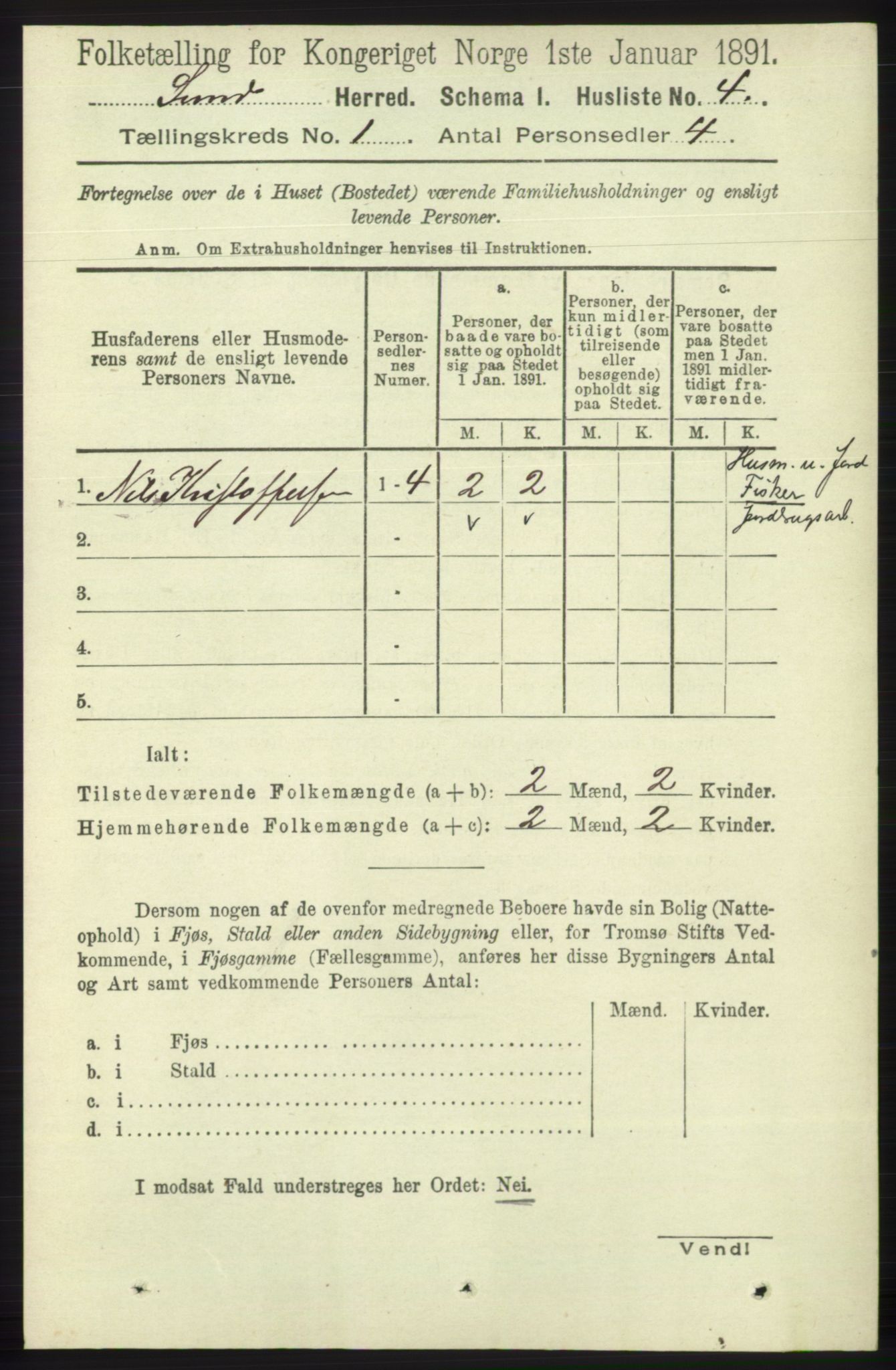 RA, Folketelling 1891 for 1245 Sund herred, 1891, s. 20