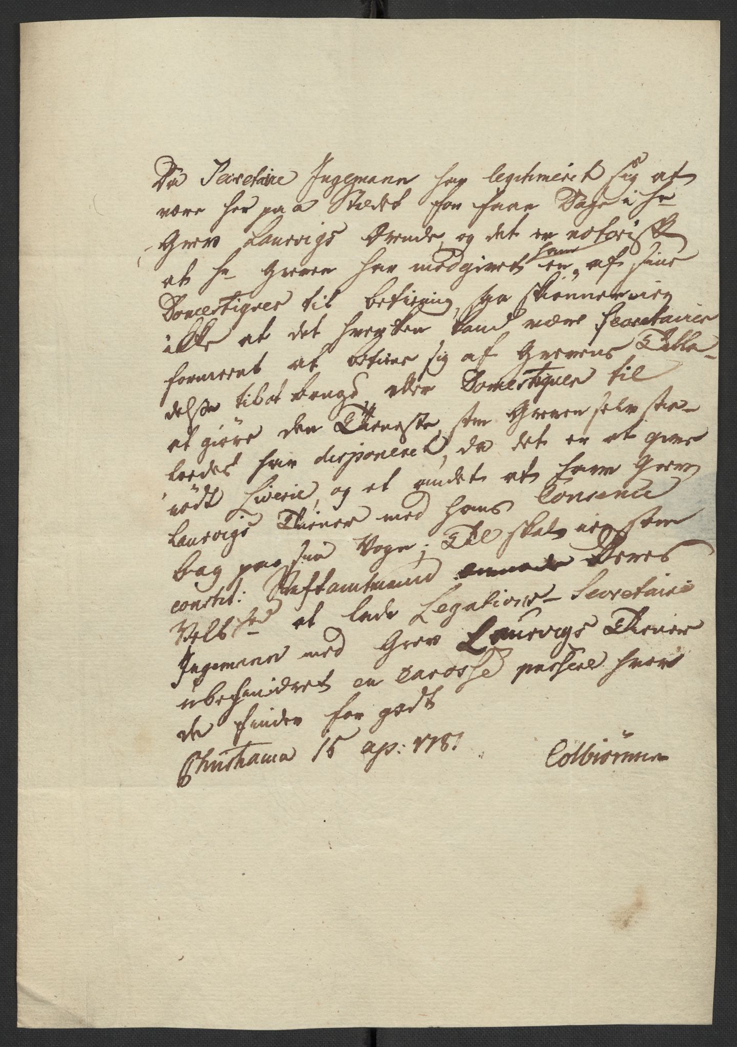 Oslo politidistrikt, AV/SAO-A-10085/D/Da/L0003: Innkomne brev, pro memoria m.v., 1781, s. 273