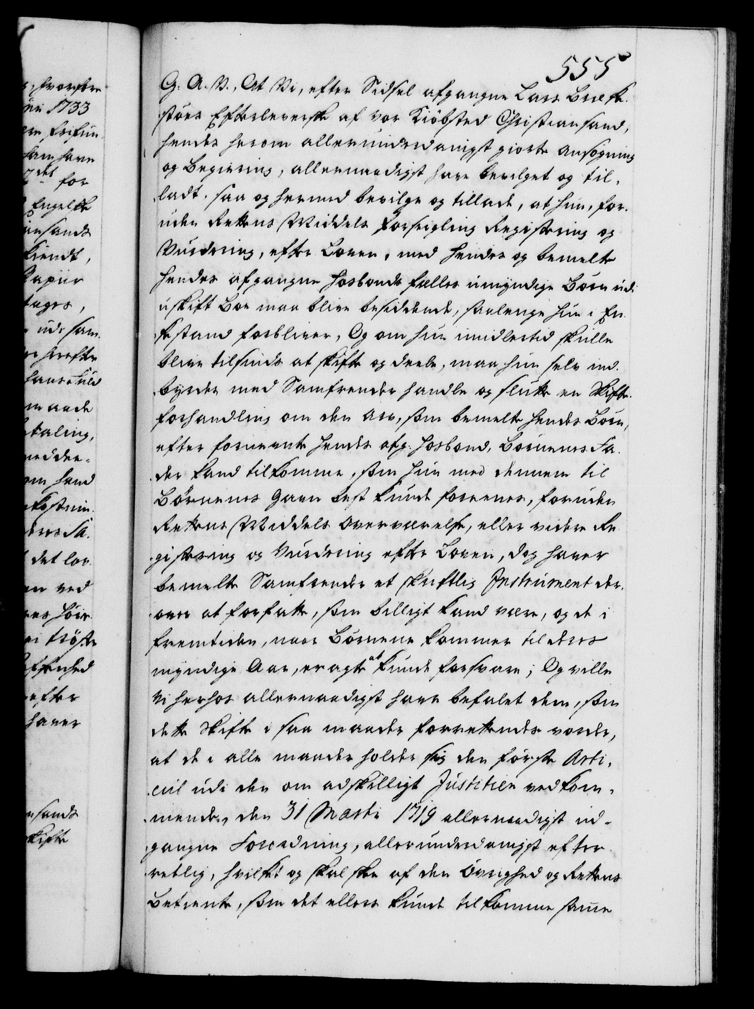 Danske Kanselli 1572-1799, AV/RA-EA-3023/F/Fc/Fca/Fcaa/L0028: Norske registre, 1733-1734, s. 555a