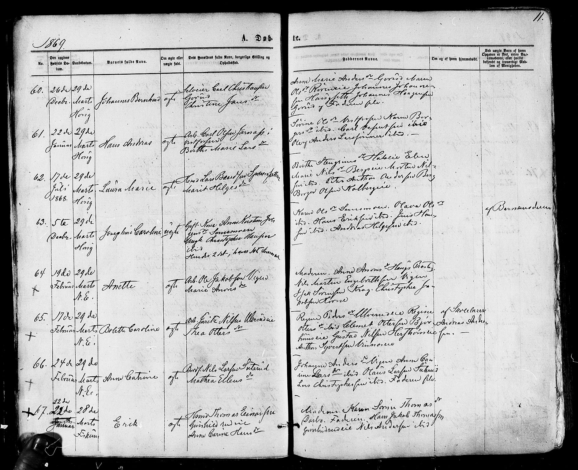 Eiker kirkebøker, AV/SAKO-A-4/F/Fa/L0017: Ministerialbok nr. I 17, 1869-1877, s. 11