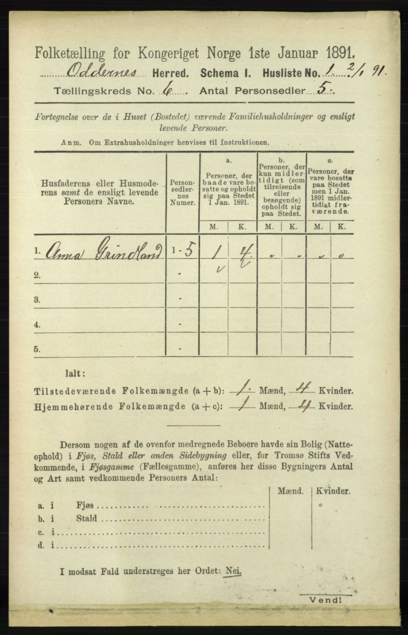 RA, Folketelling 1891 for 1012 Oddernes herred, 1891, s. 2150