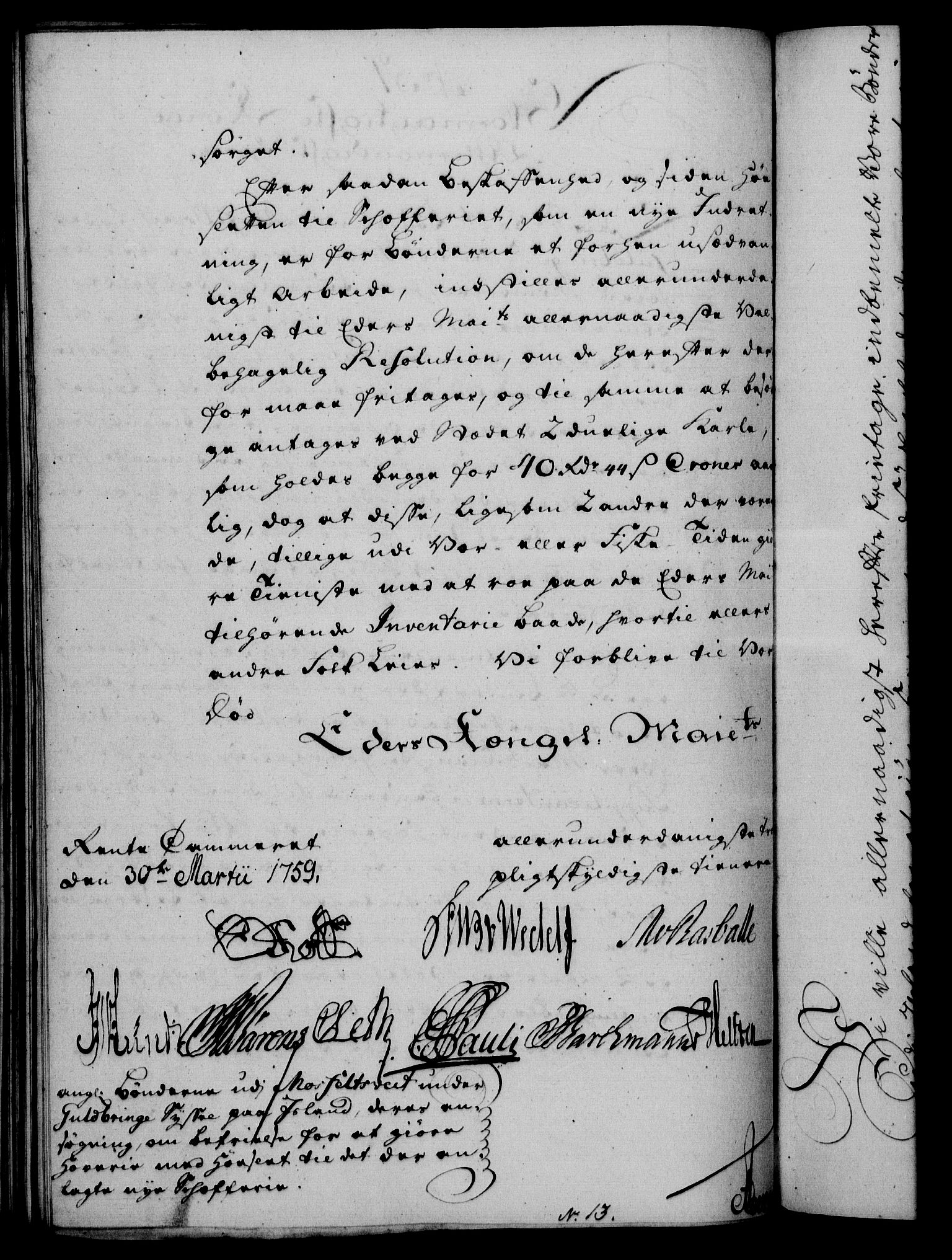 Rentekammeret, Kammerkanselliet, RA/EA-3111/G/Gf/Gfa/L0041: Norsk relasjons- og resolusjonsprotokoll (merket RK 52.41), 1759, s. 278