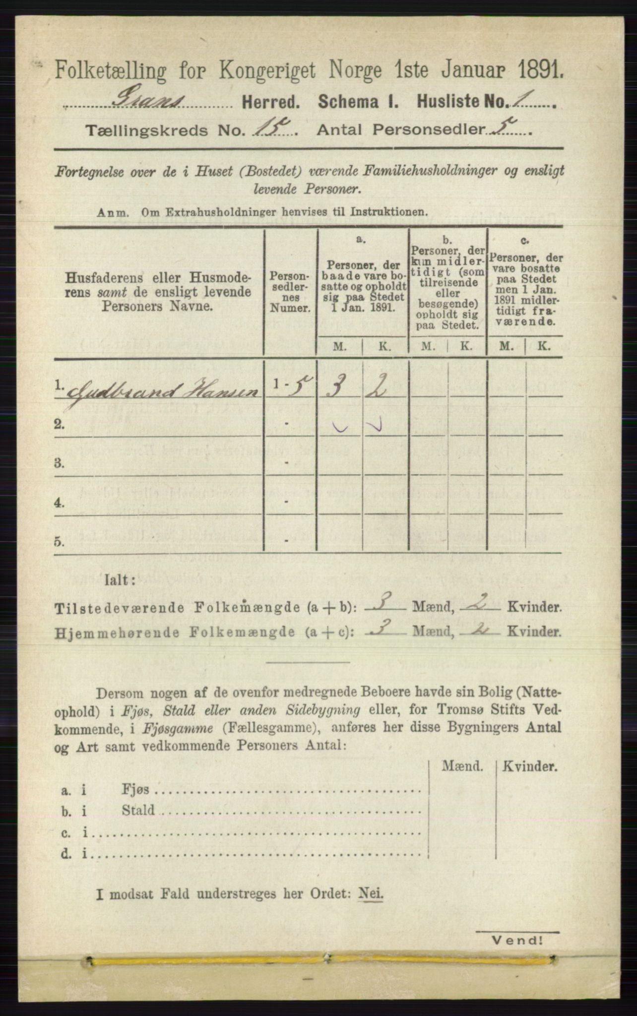 RA, Folketelling 1891 for 0534 Gran herred, 1891, s. 7541