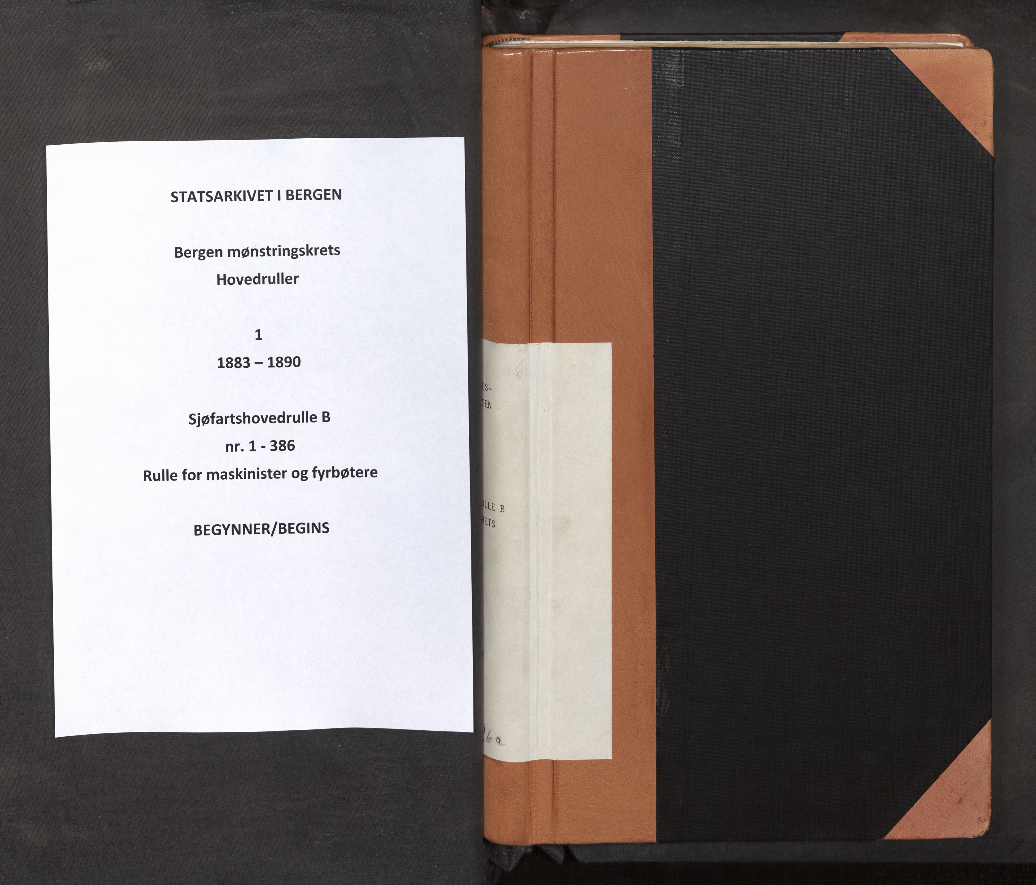Innrulleringssjefen i Bergen, AV/SAB-A-100050/F/Fe/L0001: Sjøfartshovedrulle B, nr. 1 - 386, 1883-1890