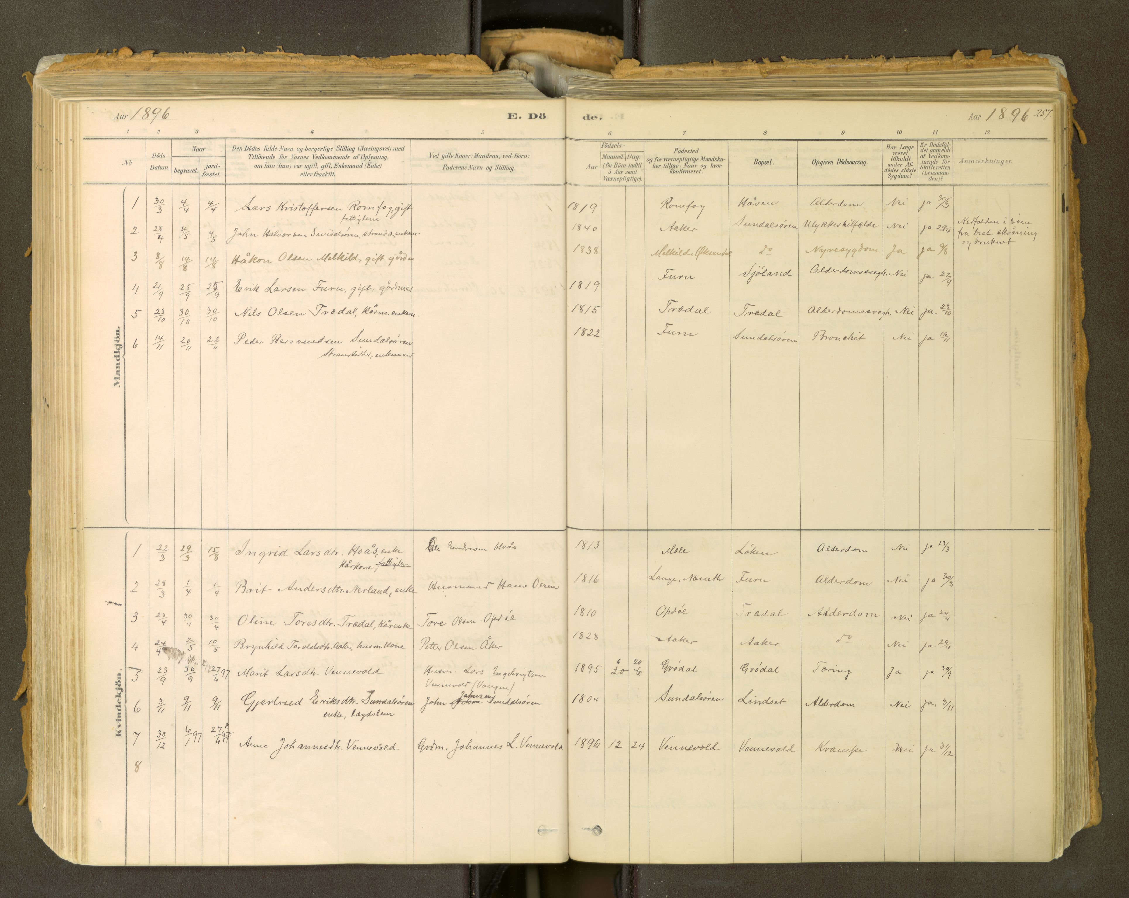 Sunndal sokneprestkontor, SAT/A-1085/1/I/I1/I1a: Ministerialbok nr. 2, 1877-1914, s. 257