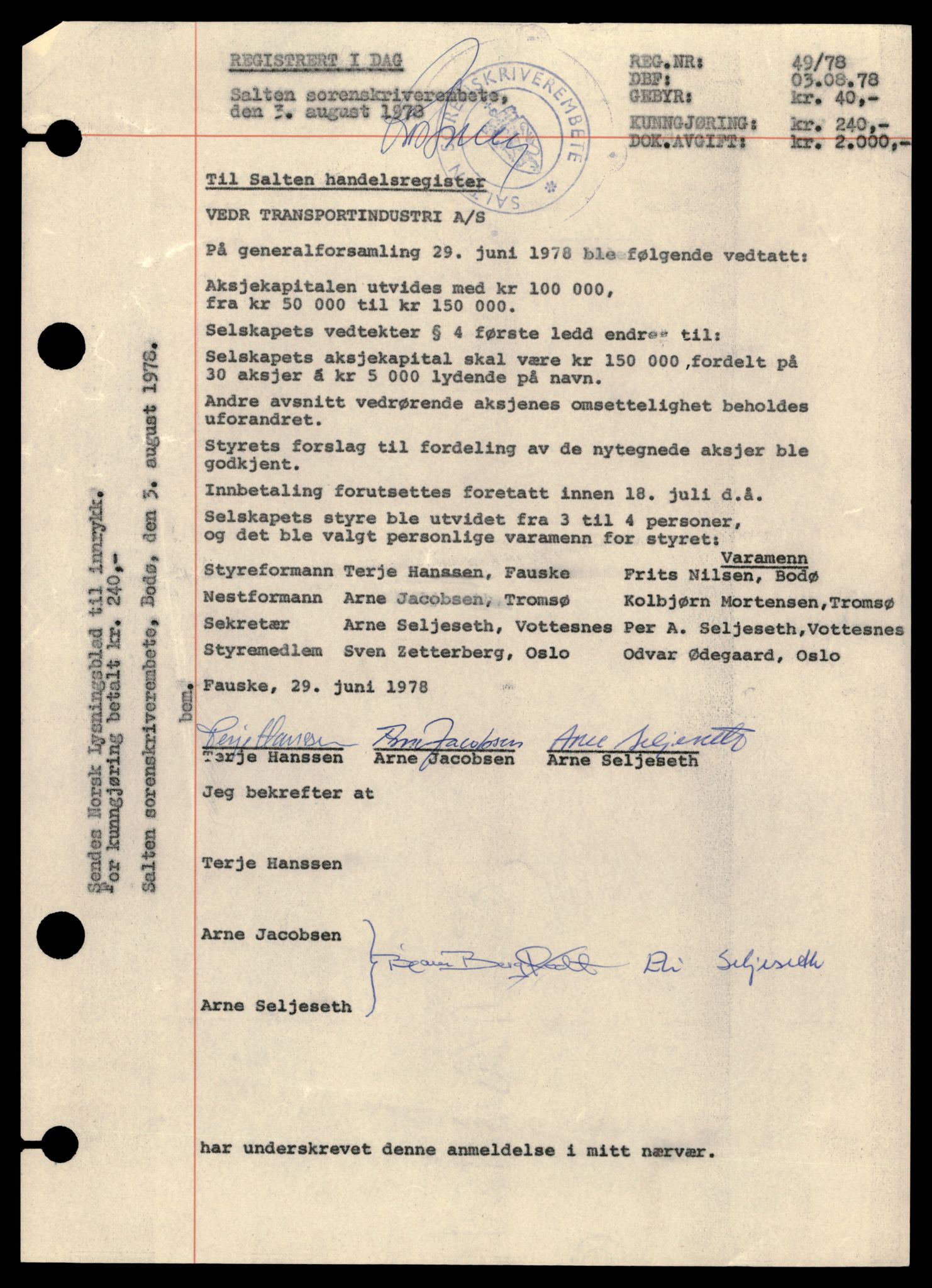 Salten sorenskriveri, SAT/A-4578/4/J/Jd/Jda/L0031: Bilag. Enkeltmannsforetak, personlig firma og andelslag Tr - Ve, 1953-1988, s. 3