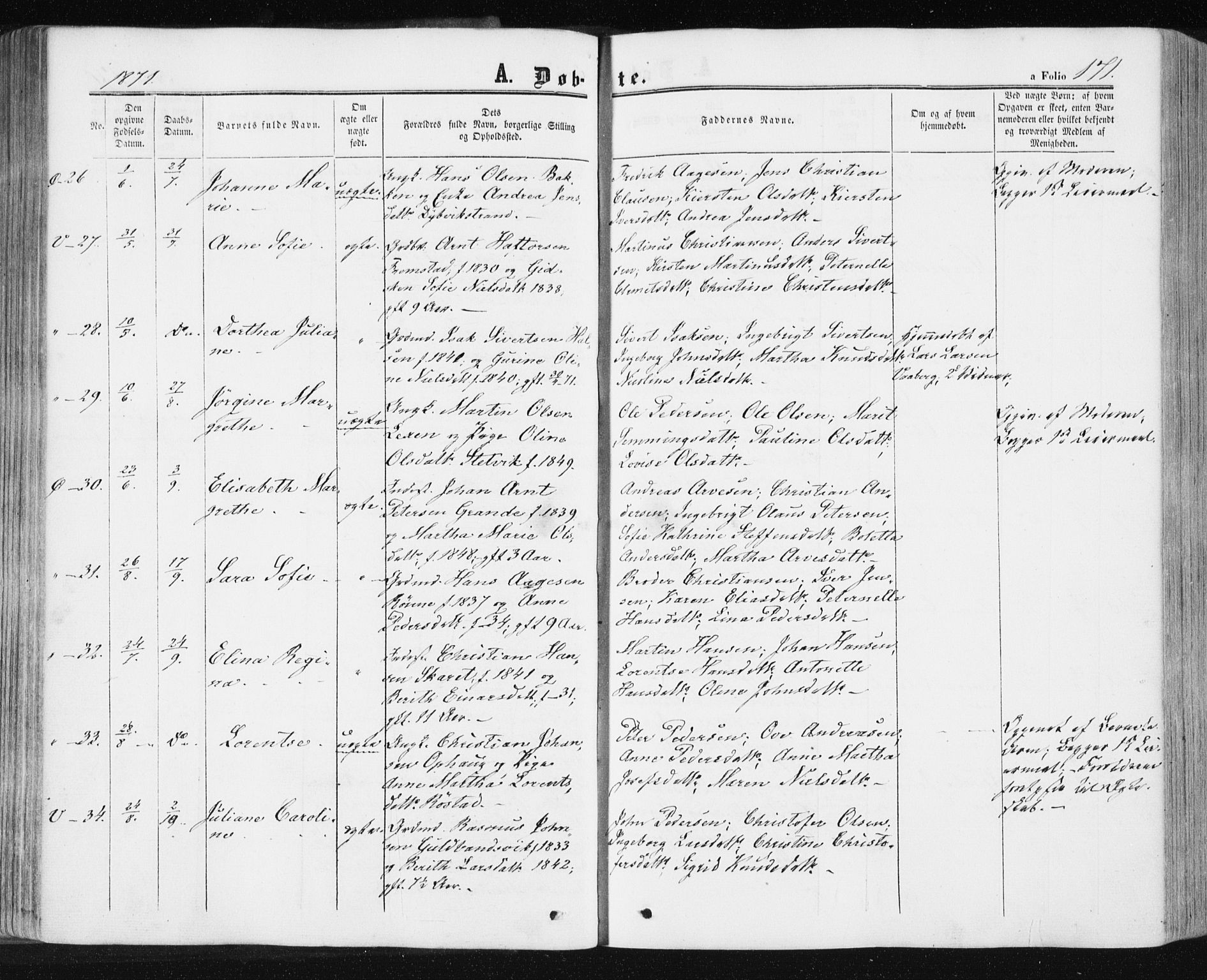 Ministerialprotokoller, klokkerbøker og fødselsregistre - Sør-Trøndelag, SAT/A-1456/659/L0737: Ministerialbok nr. 659A07, 1857-1875, s. 171