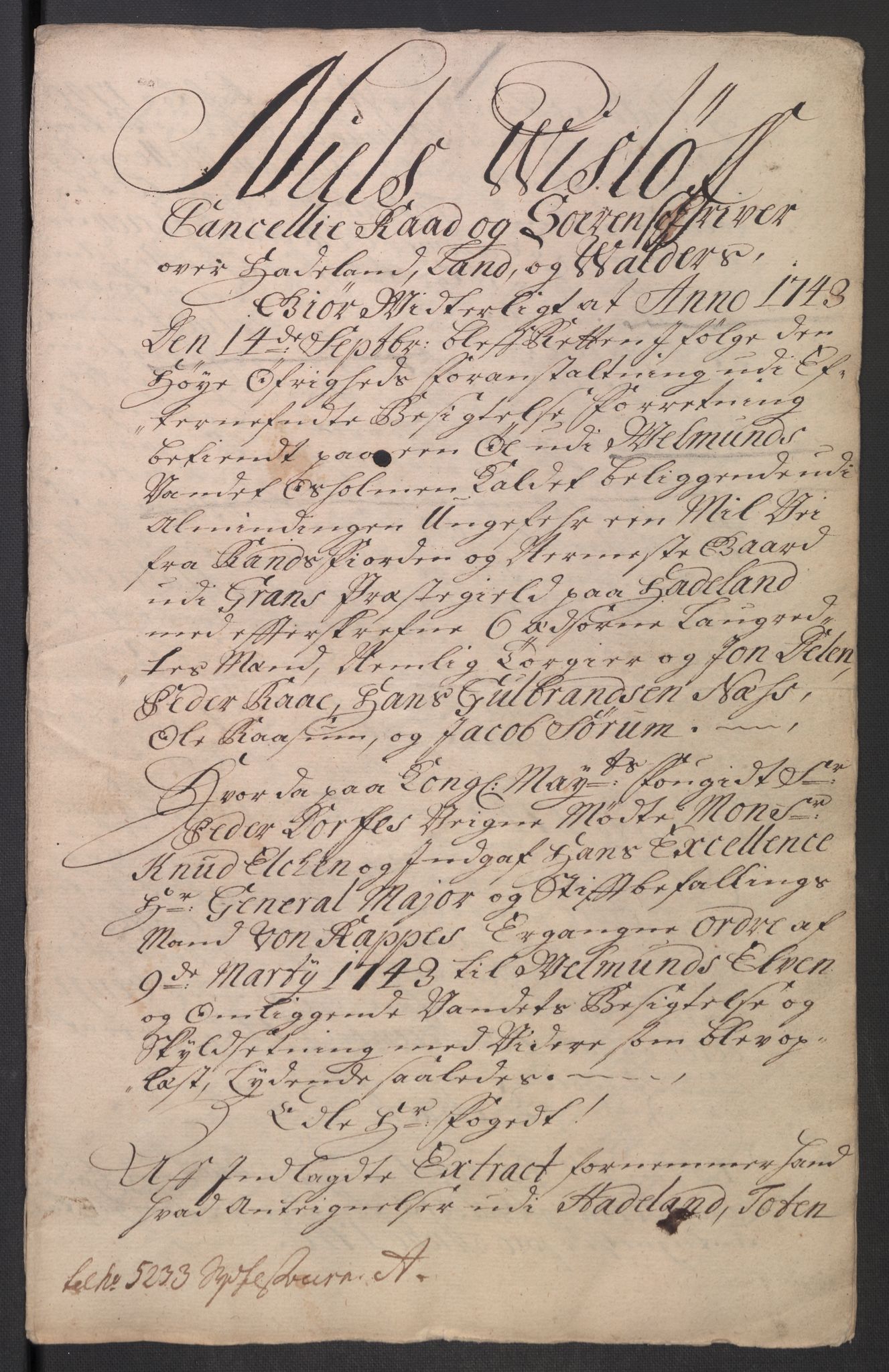 Rentekammeret inntil 1814, Reviderte regnskaper, Fogderegnskap, AV/RA-EA-4092/R18/L1345: Fogderegnskap Hadeland, Toten og Valdres, 1745-1746, s. 45