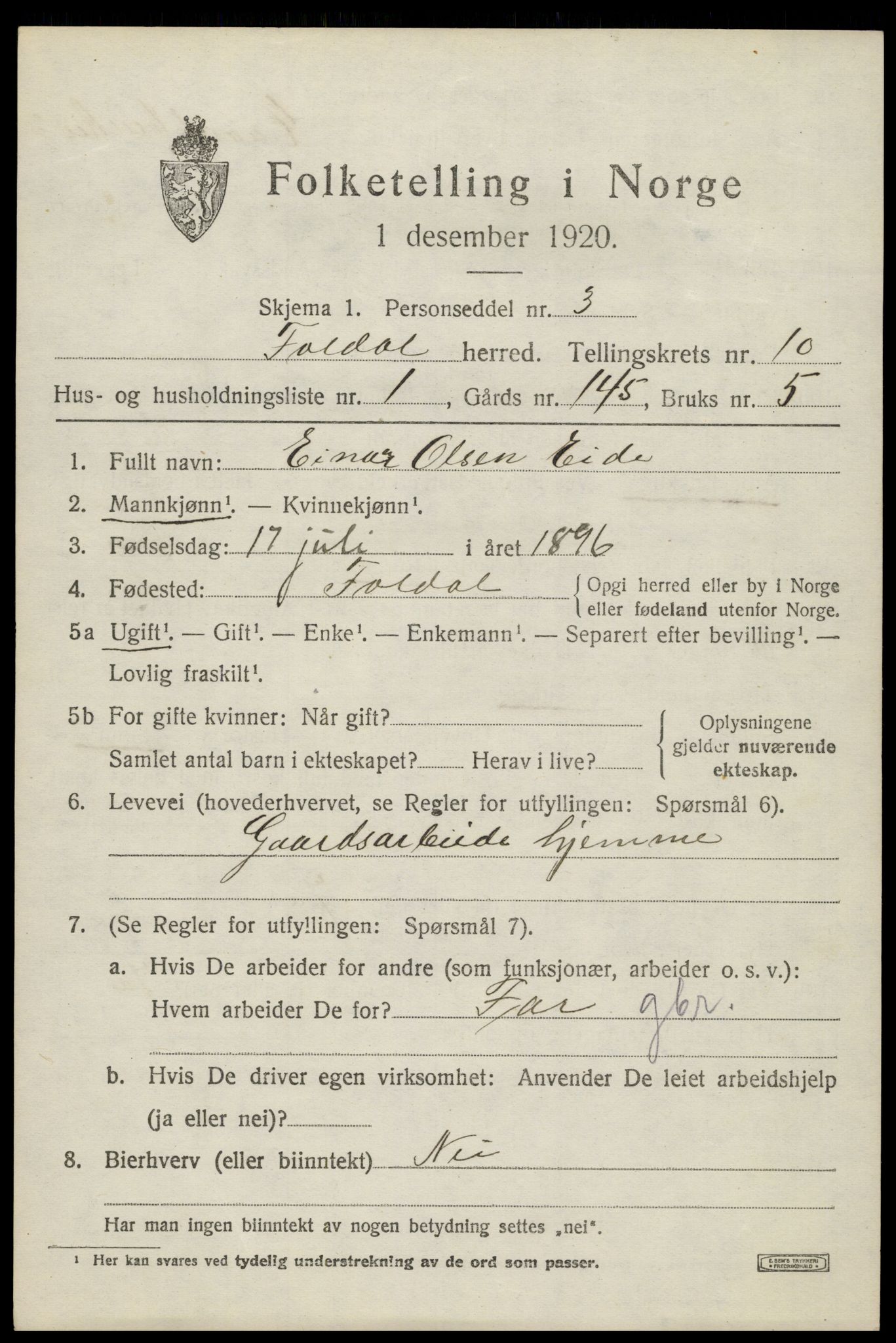 SAH, Folketelling 1920 for 0439 Folldal herred, 1920, s. 4957